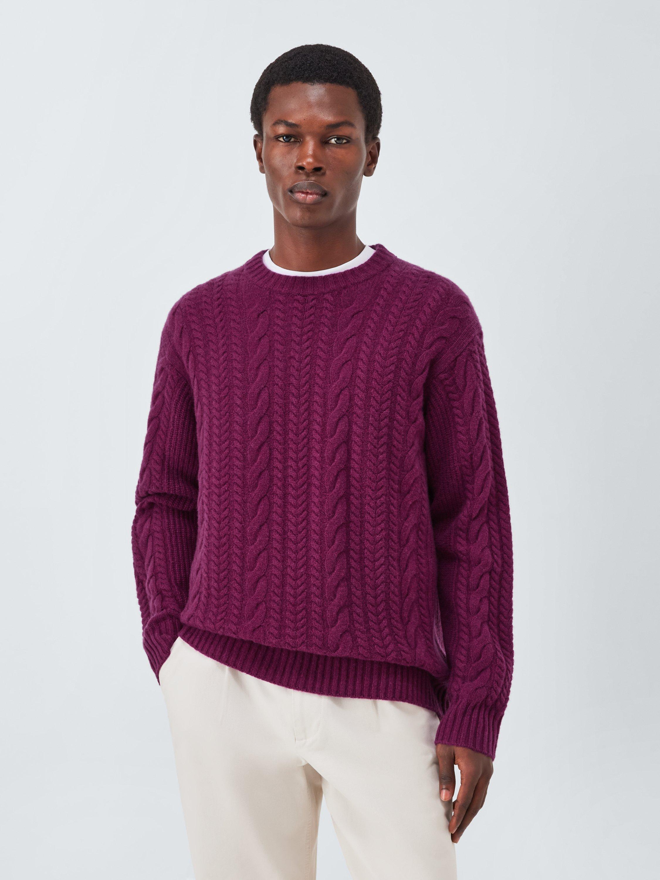 Product image 1 of 7, which shows John Lewis Cashmere Cable Knit Jumper, Raspberry, M