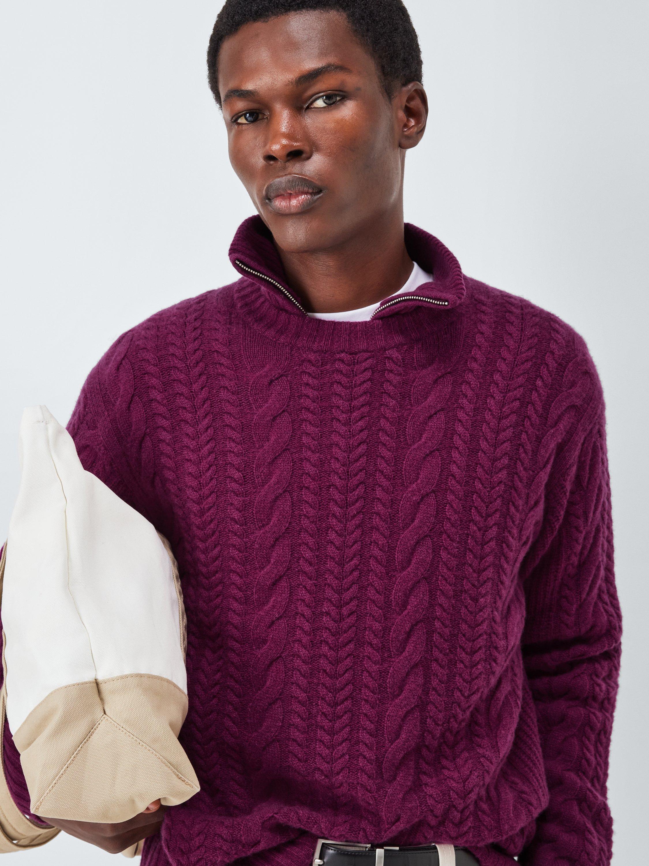 Product image 7 of 7, which shows John Lewis Cashmere Cable Knit Jumper, Raspberry, M