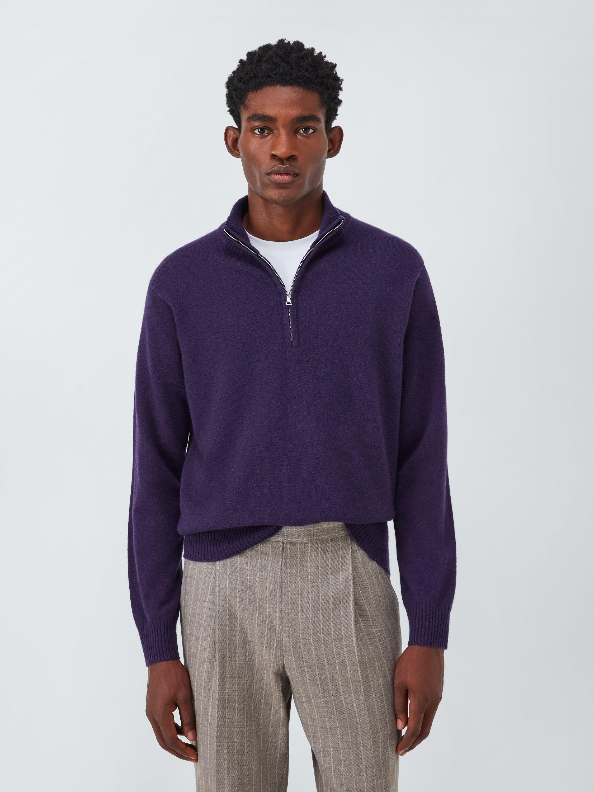 Product image 1 of 7, which shows John Lewis Cashmere Half Zip High Neck Jumper, Purple, L