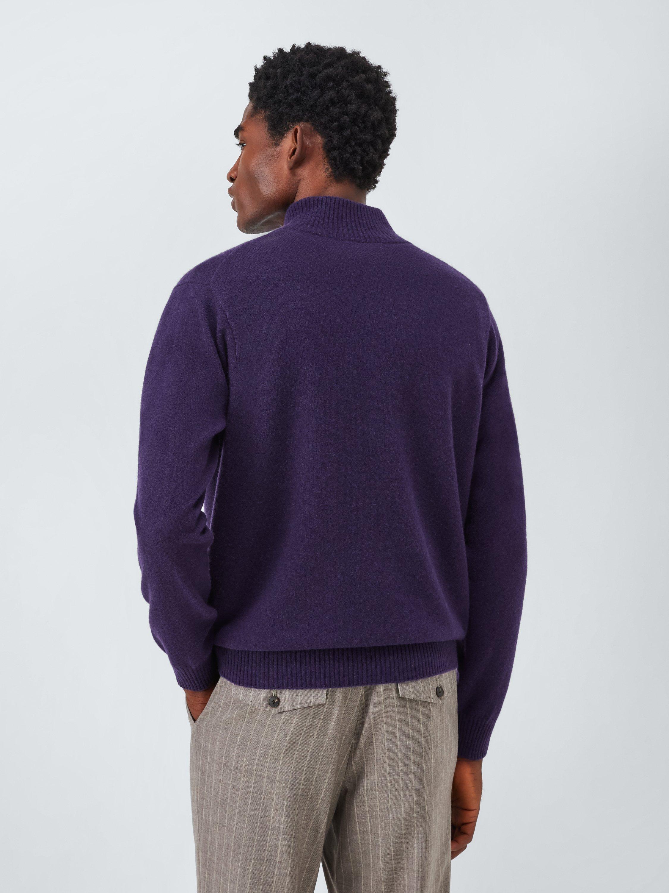 Product image 2 of 7, which shows John Lewis Cashmere Half Zip High Neck Jumper, Purple, L