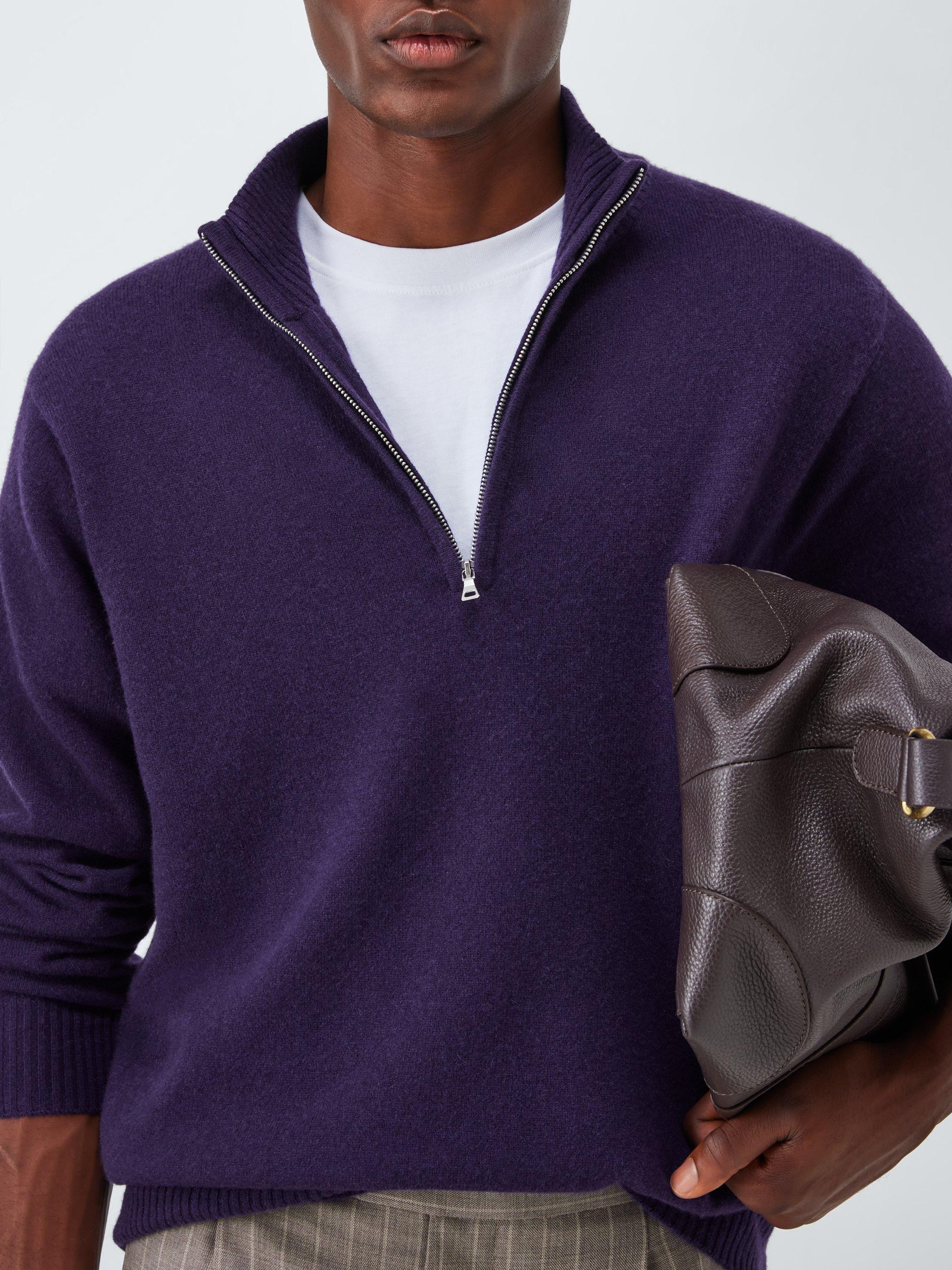 Product image 6 of 7, which shows John Lewis Cashmere Half Zip High Neck Jumper, Purple, L