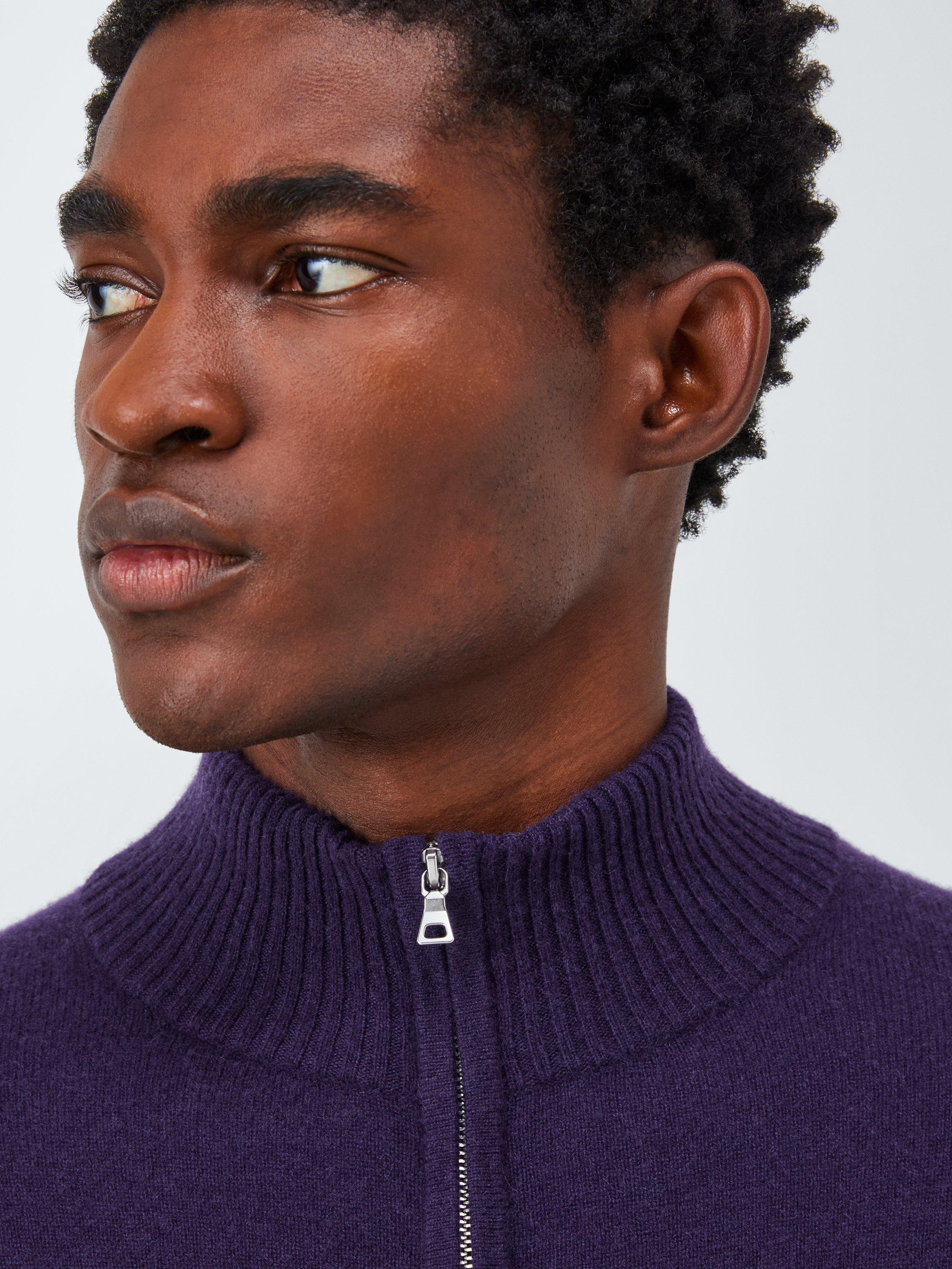 Product image 7 of 7, which shows John Lewis Cashmere Half Zip High Neck Jumper, Purple, L