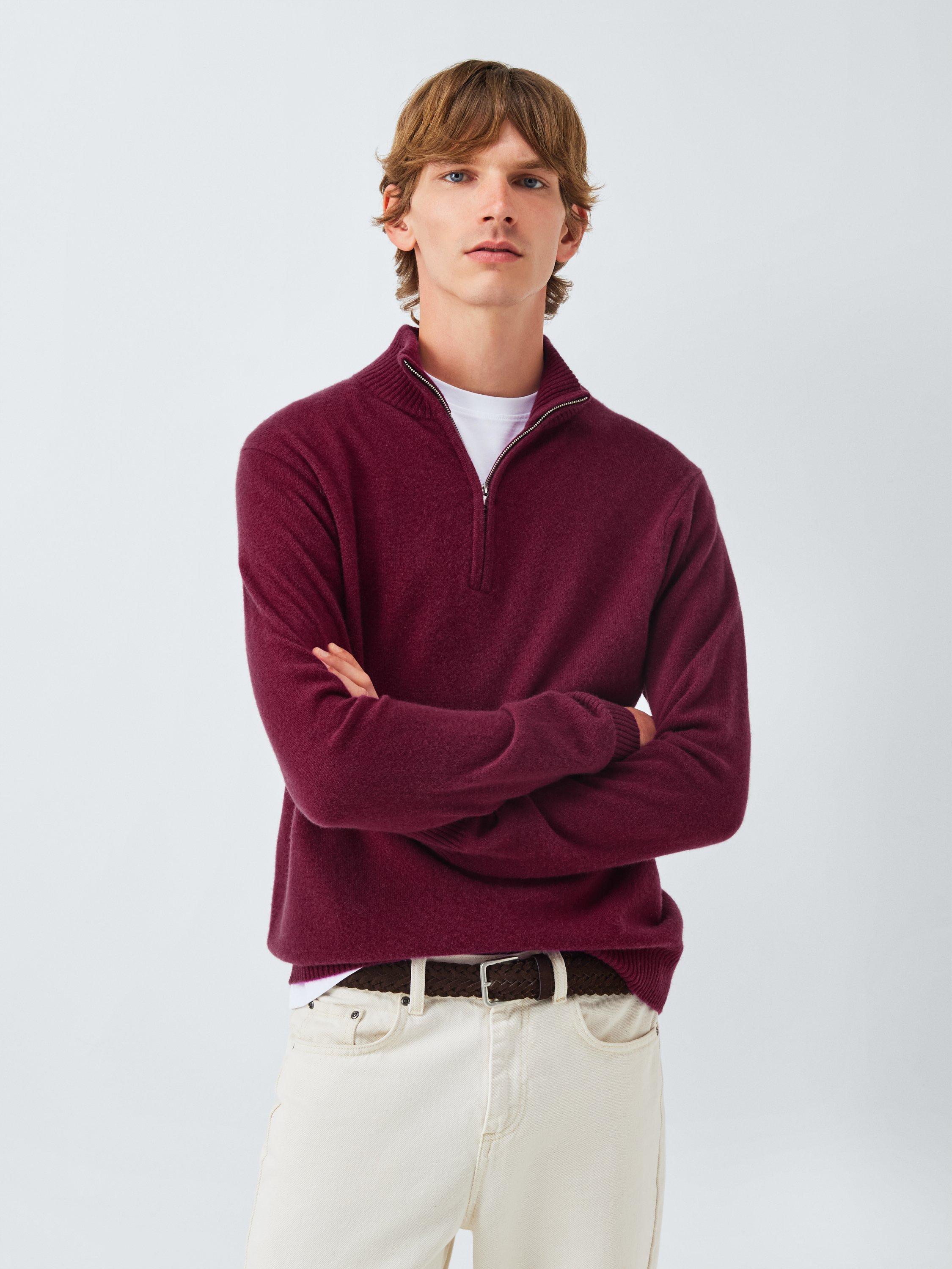 Product image 1 of 7, which shows John Lewis Cashmere Half Zip High Neck Jumper, Raspberry, S