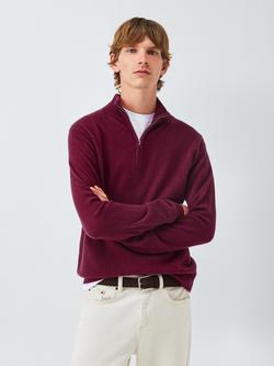 John Lewis Cashmere Half Zip High Neck Jumper, Raspberry