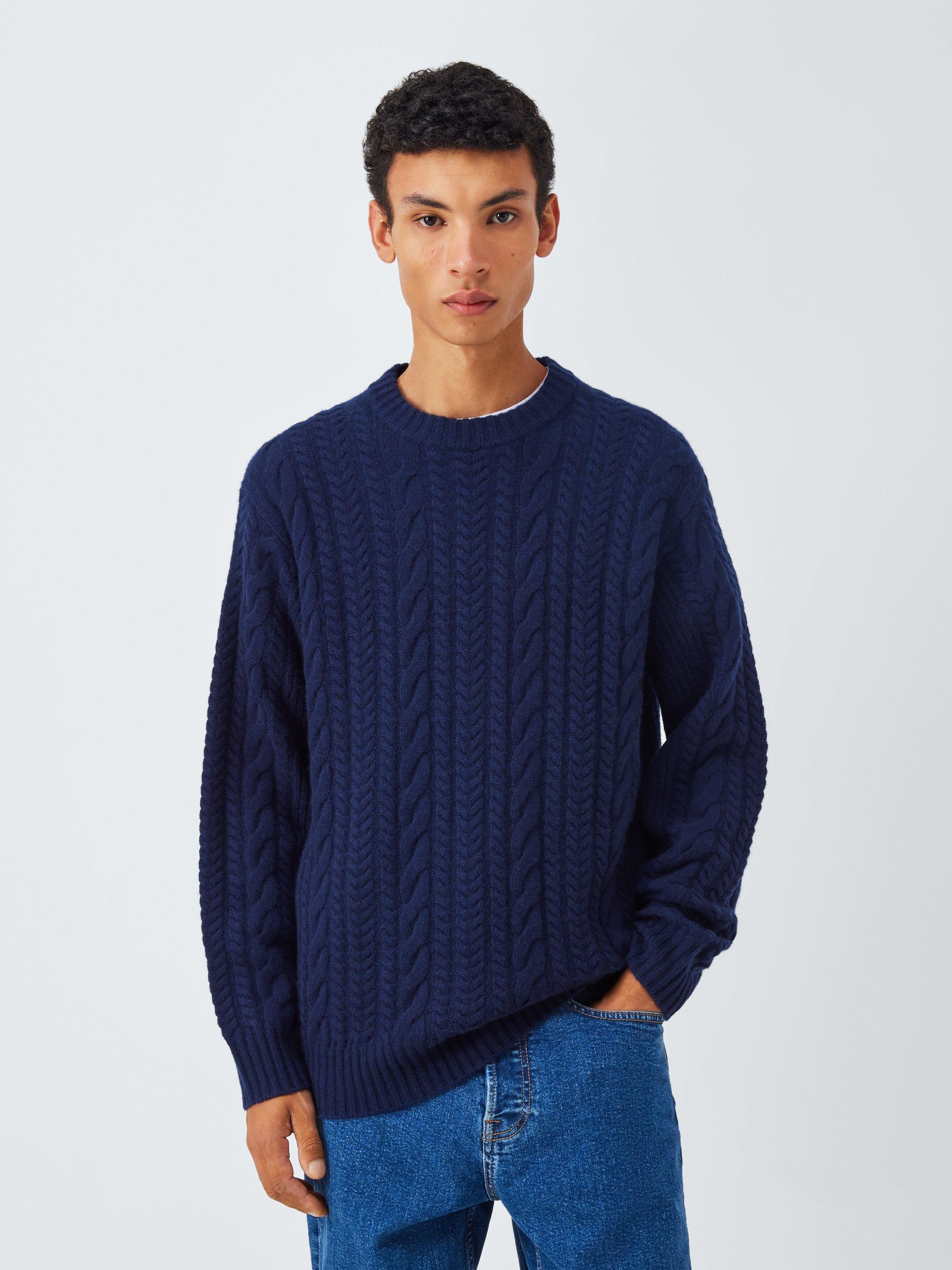 Product image 1 of 7, which shows John Lewis Cashmere Cable Knit Jumper, Navy, L