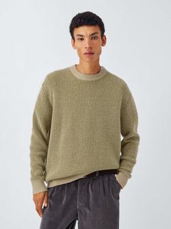 John Lewis Cashmere Crew Neck Waffle Texture Jumper, Olive