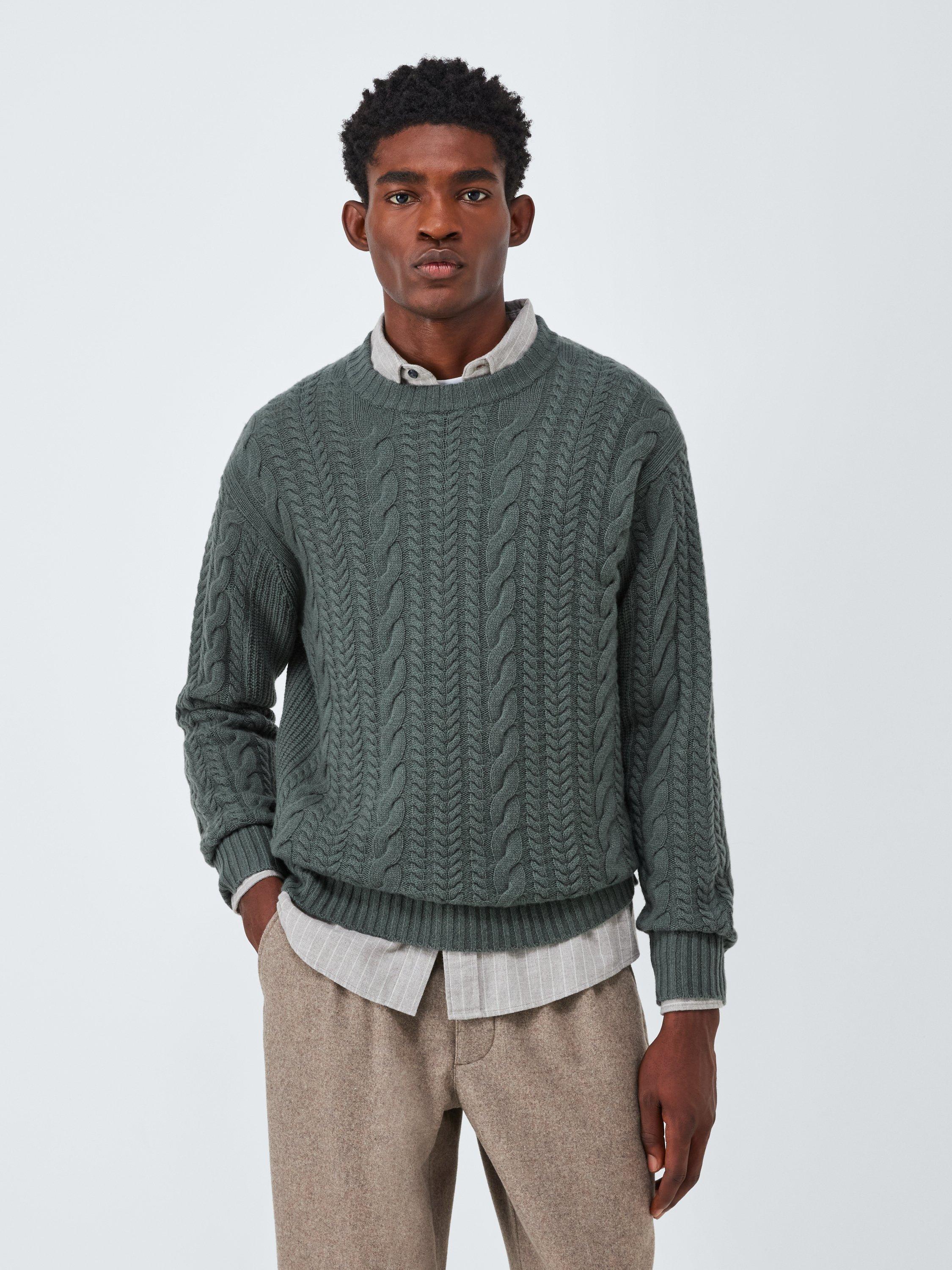 Product image 1 of 7, which shows John Lewis Cashmere Cable Knit Jumper, Light Sage, M
