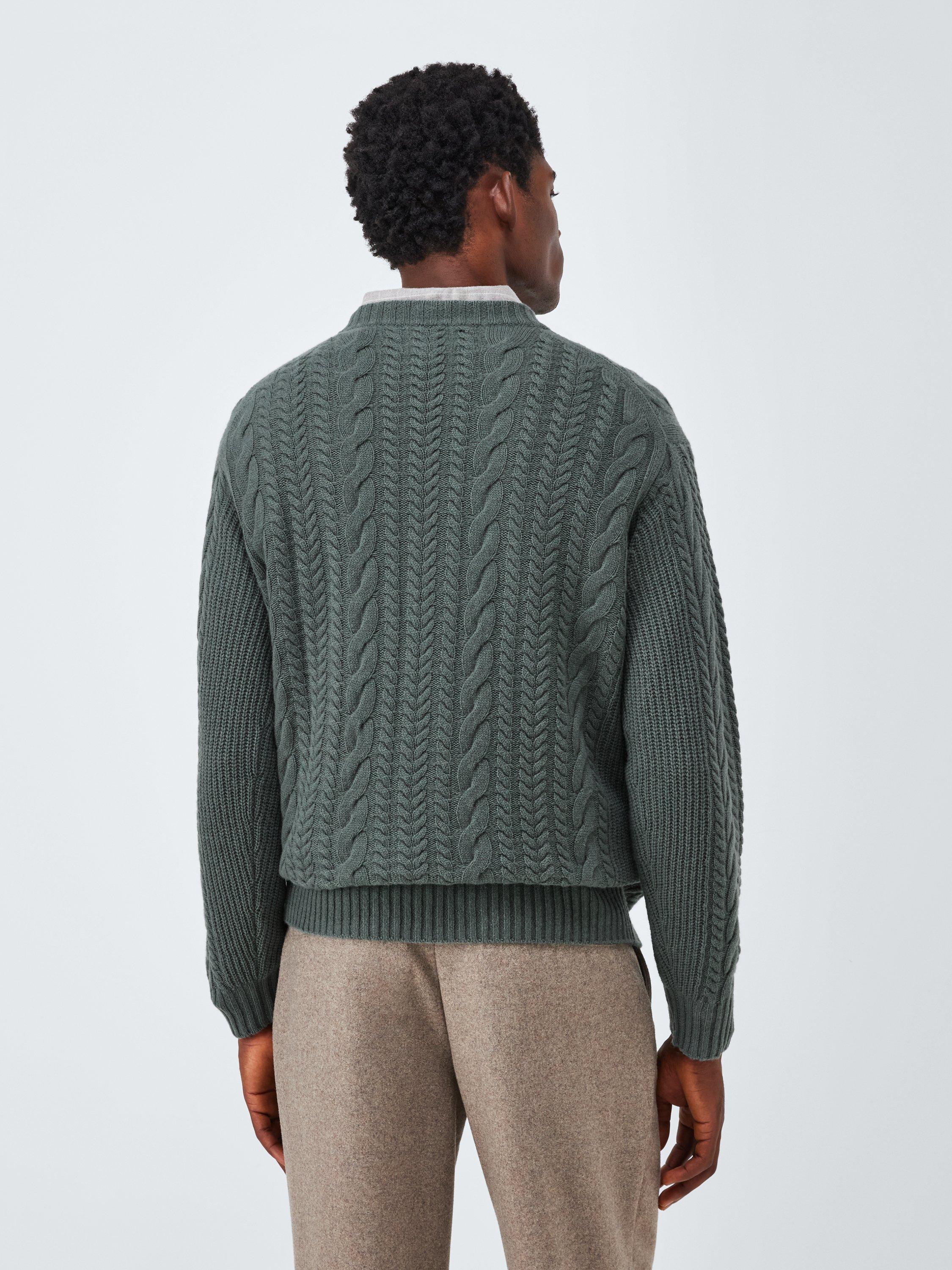 Product image 2 of 7, which shows John Lewis Cashmere Cable Knit Jumper, Light Sage, M