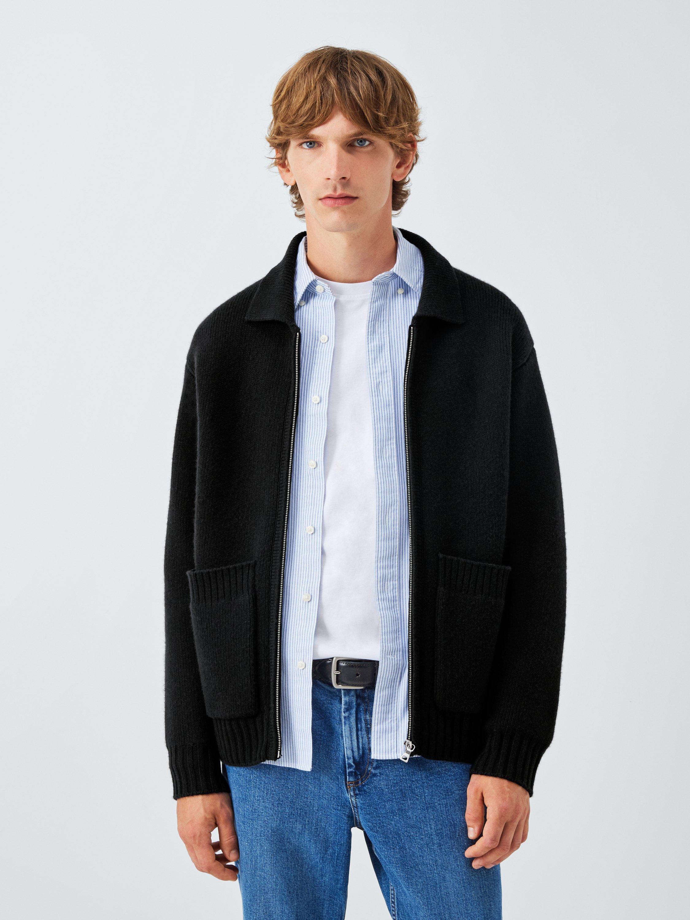 Product image 1 of 6, which shows Merino Wool with Cashmere Knit Jacket, Black, M