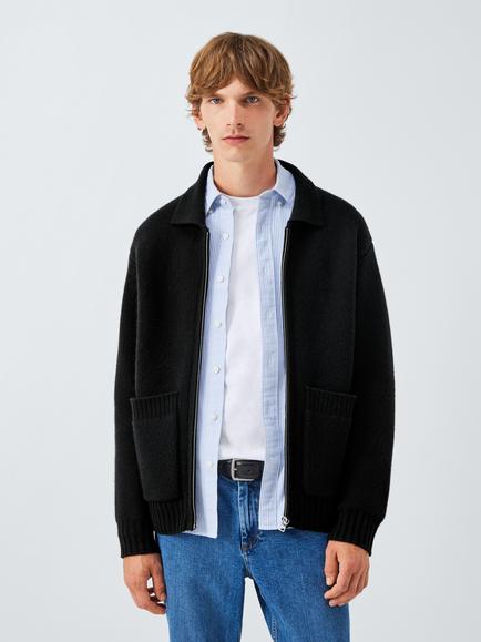 John Lewis Merino Wool Blend Knit Jacket, Black