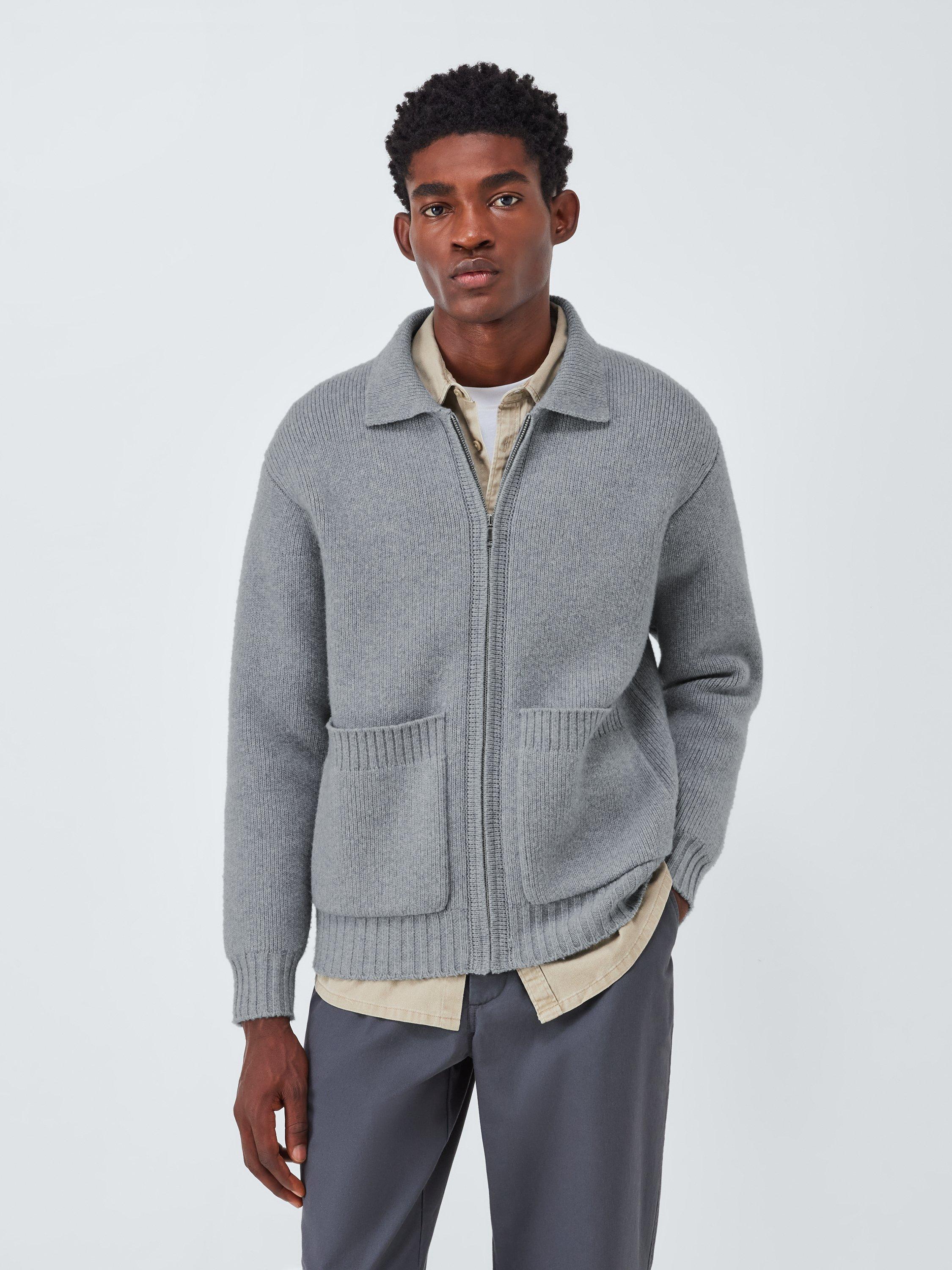 Product image 1 of 6, which shows Merino Wool with Cashmere Knit Jacket, Light Grey, M