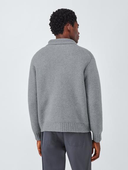 John Lewis Merino Wool Blend with Cashmere Knit Jacket - view 2, Light Grey