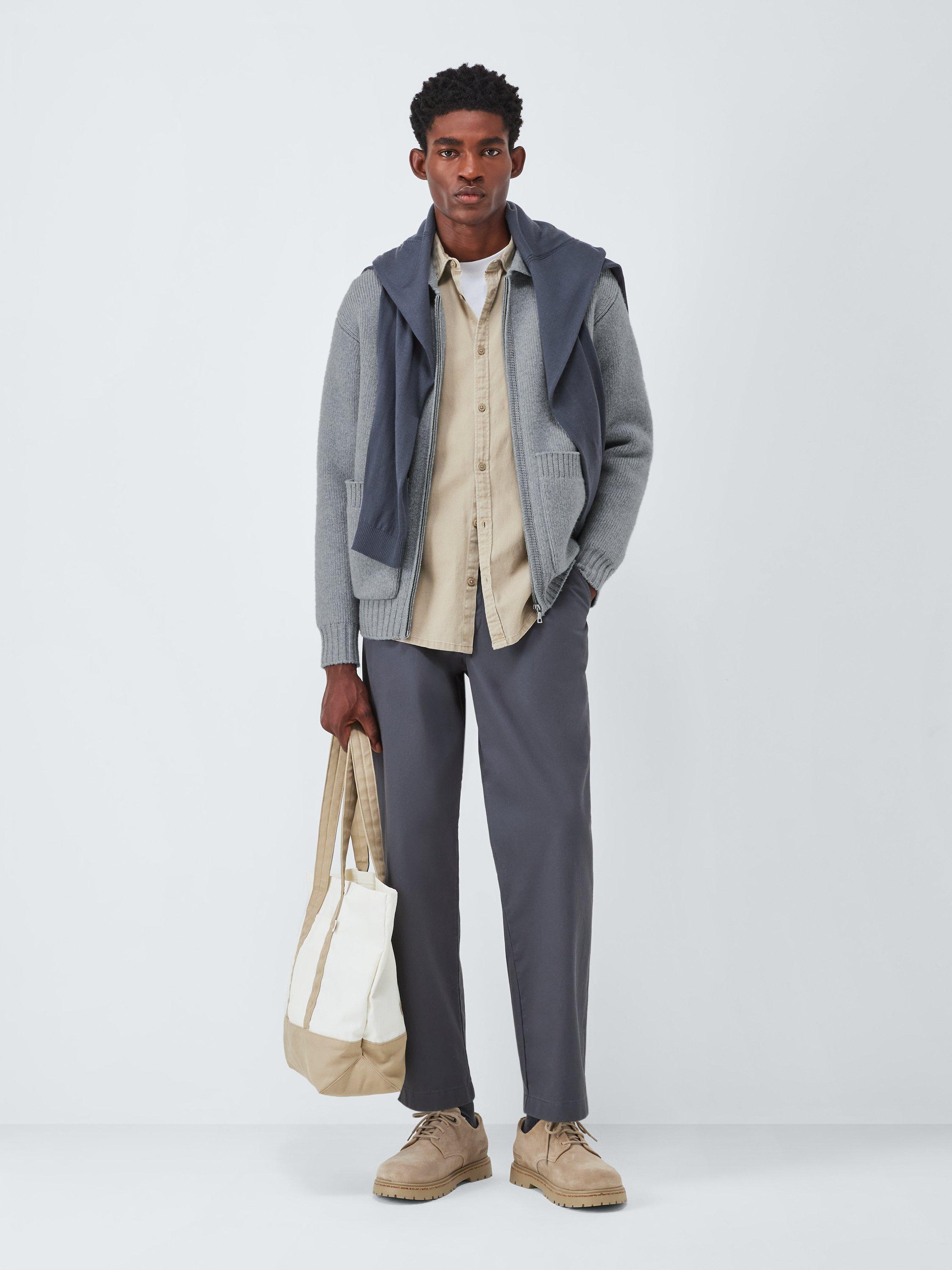 Product image 3 of 6, which shows Merino Wool with Cashmere Knit Jacket, Light Grey, M