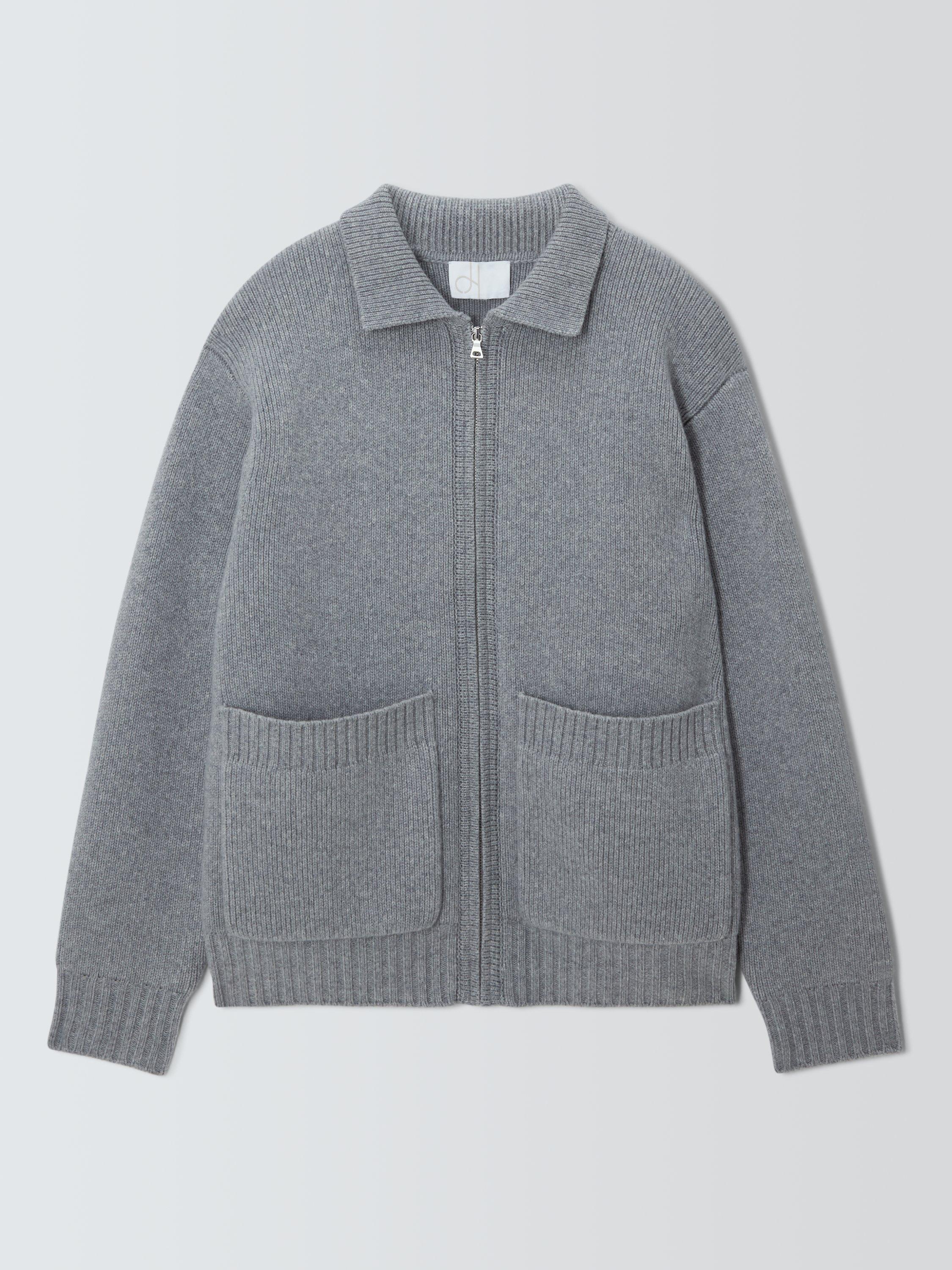 Product image 4 of 6, which shows Merino Wool with Cashmere Knit Jacket, Light Grey, M
