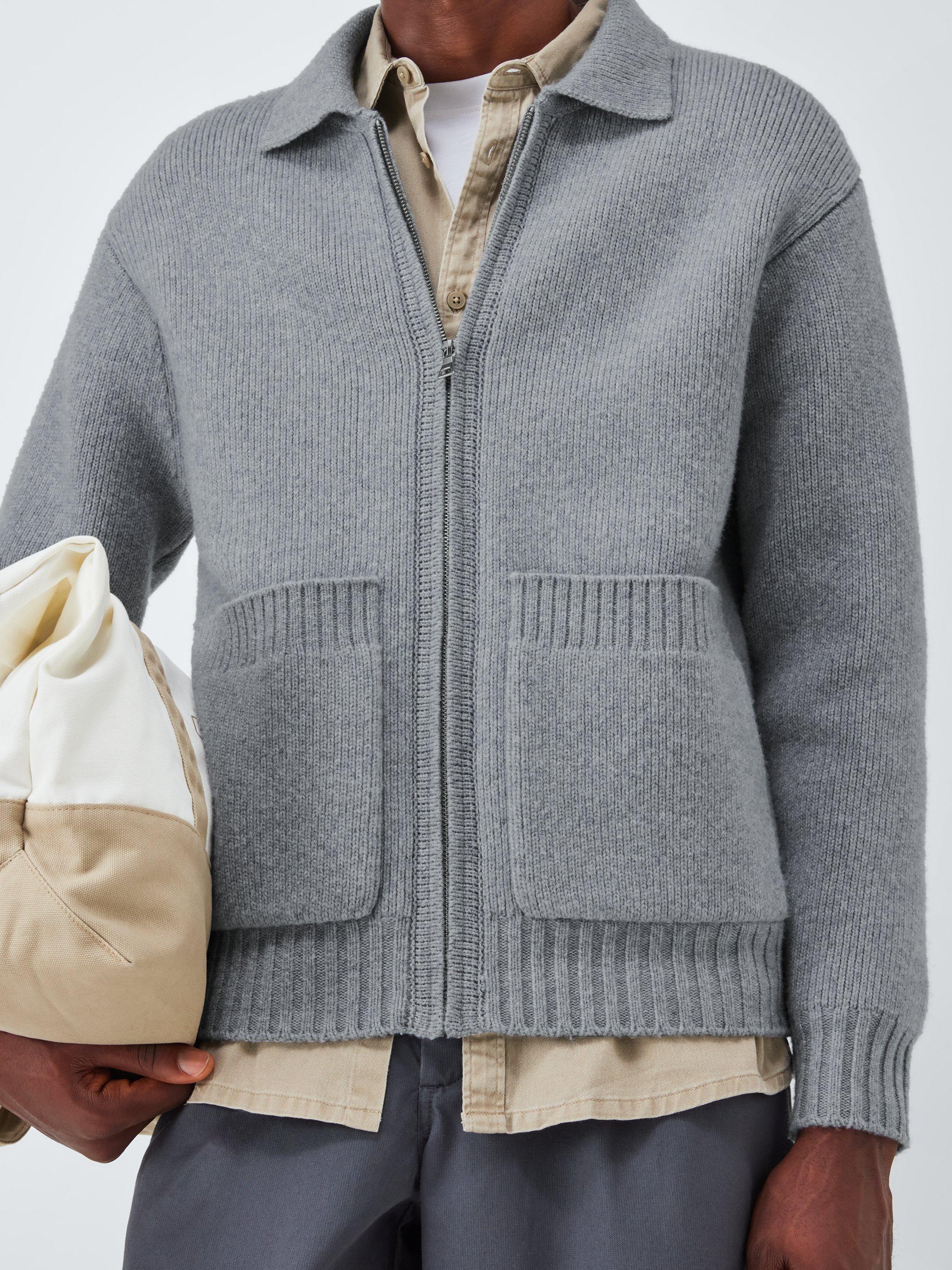 Product image 5 of 6, which shows Merino Wool with Cashmere Knit Jacket, Light Grey, M