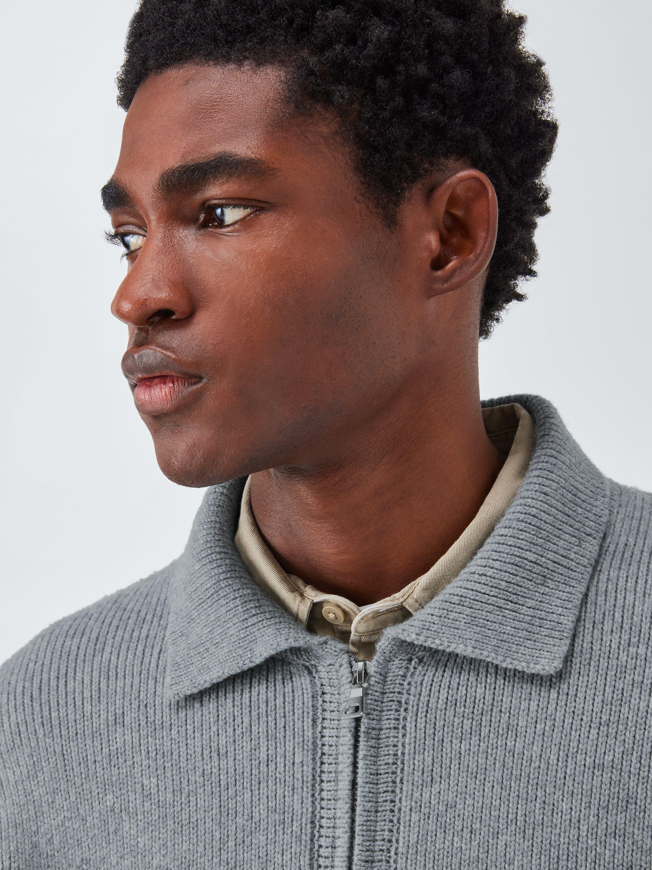 Product image 6 of 6, which shows Merino Wool with Cashmere Knit Jacket, Light Grey, M