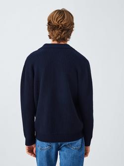 John Lewis Merino Wool Blend Rib Knit Polo Collar Jumper - view 2, Navy
