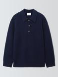 John Lewis Merino Wool with Cashmere Rib Knit Polo Collar Jumper, Navy