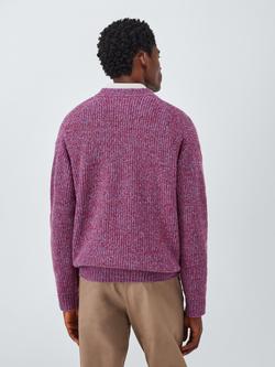 John Lewis Merino Wool Blend Rib Knit V-Neck Jumper - view 2, Berry Twist