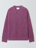 John Lewis Merino Wool Blend Rib Knit V-Neck Jumper, Berry Twist