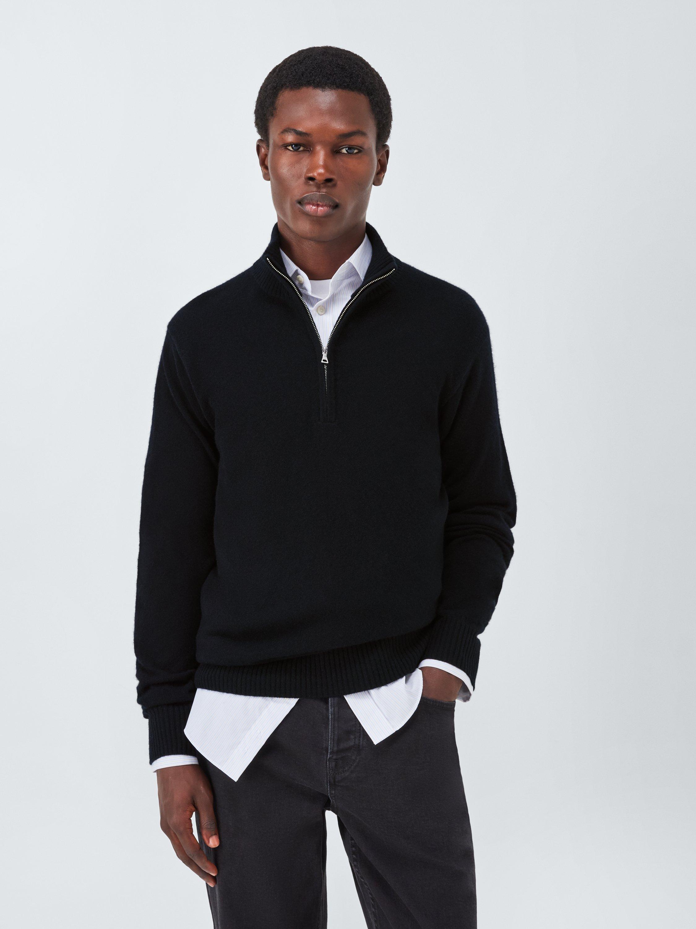 Product image 1 of 7, which shows John Lewis Cashmere Half Zip High Neck Jumper, Black, S