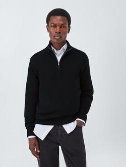 John Lewis Cashmere Half Zip High Neck Jumper, Black