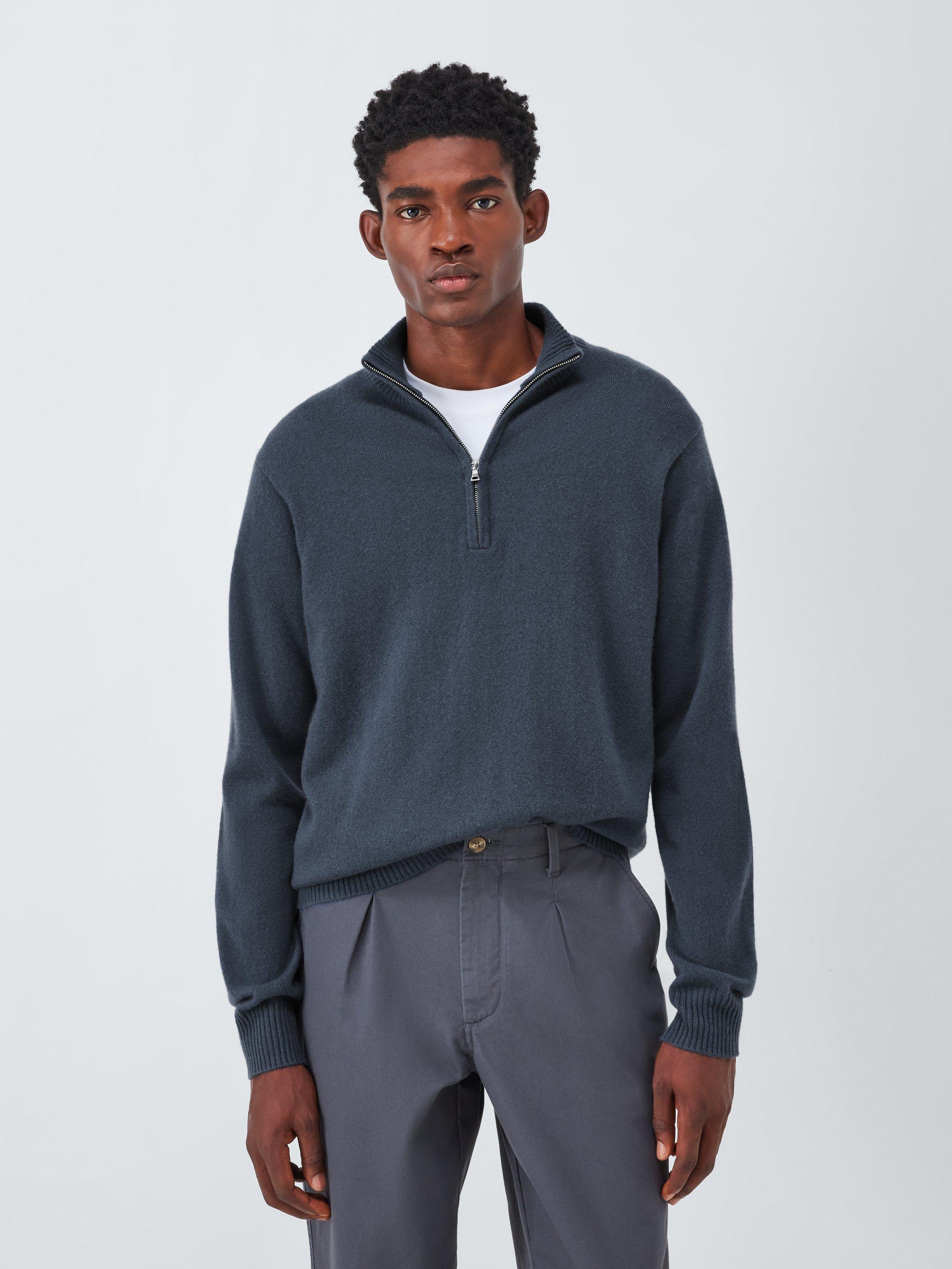 Product image 1 of 7, which shows John Lewis Cashmere Half Zip High Neck Jumper, Blue Slate, S