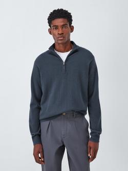 John Lewis Cashmere Half Zip High Neck Jumper, Blue Slate