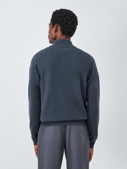 John Lewis Cashmere Half Zip High Neck Jumper - view 2, Blue Slate