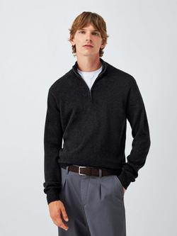 John Lewis Cashmere Half Zip High Neck Jumper, Charcoal
