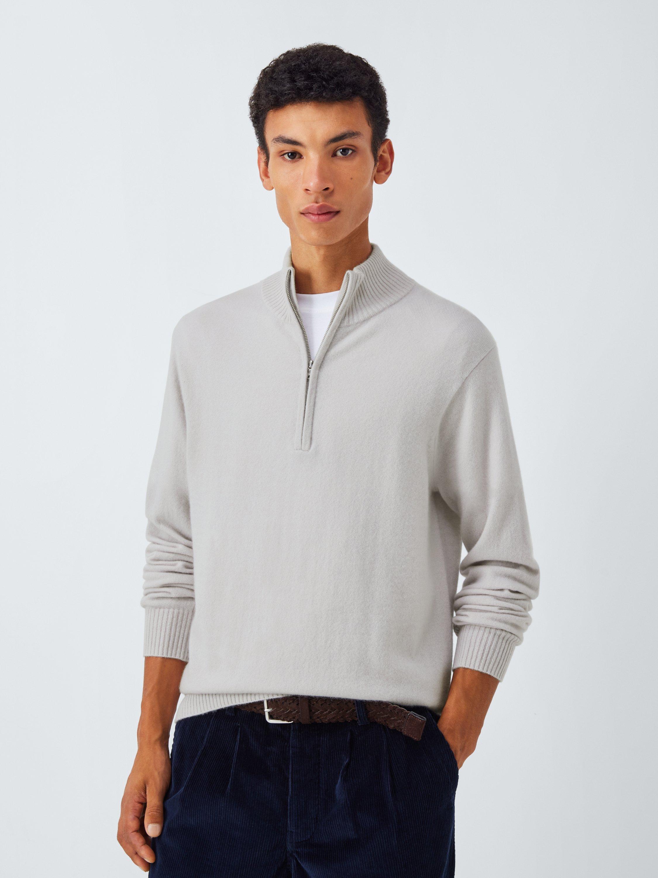 Product image 1 of 7, which shows John Lewis Cashmere Half Zip High Neck Jumper, Chalk, M