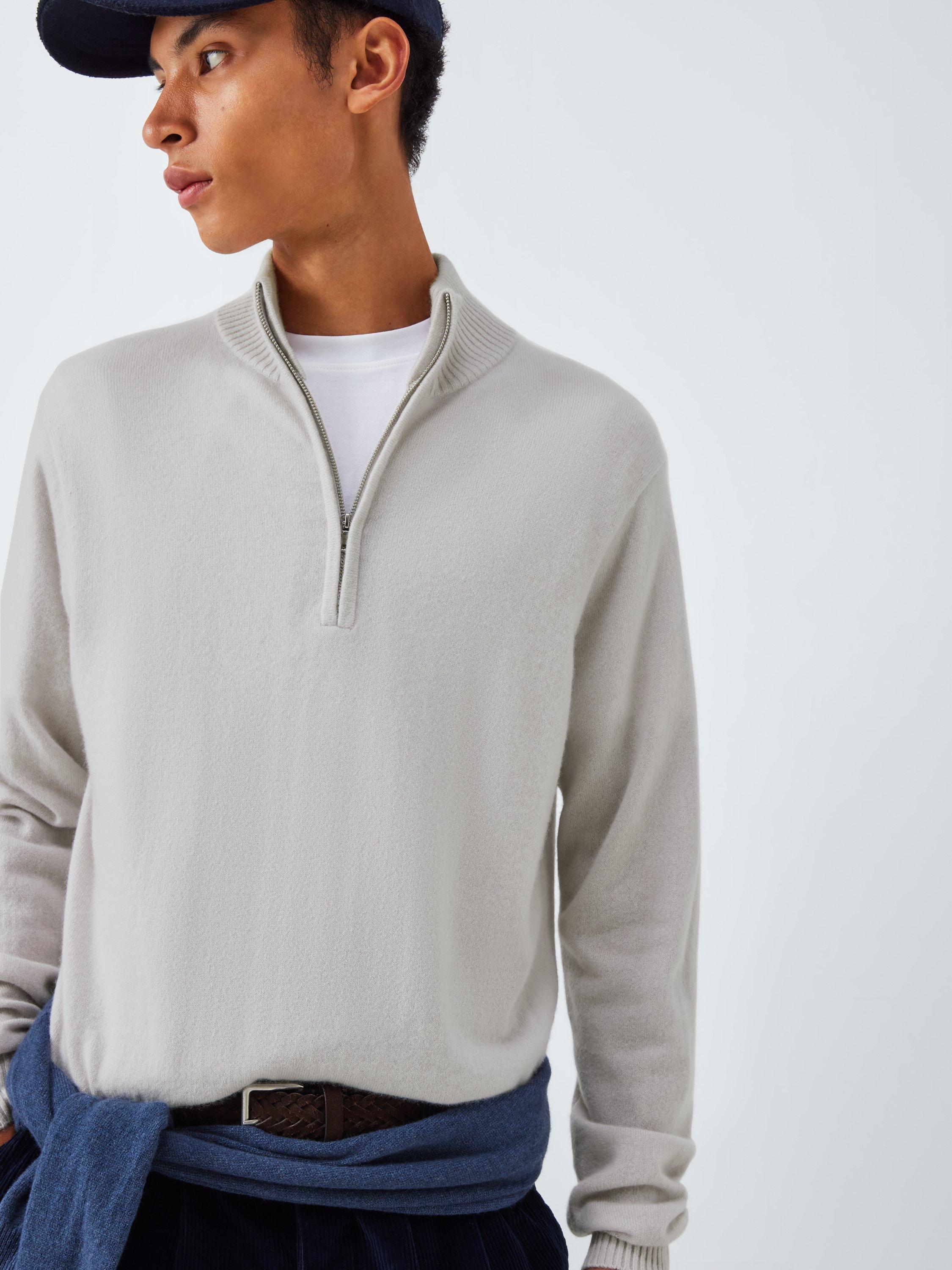 Product image 7 of 7, which shows John Lewis Cashmere Half Zip High Neck Jumper, Chalk, M