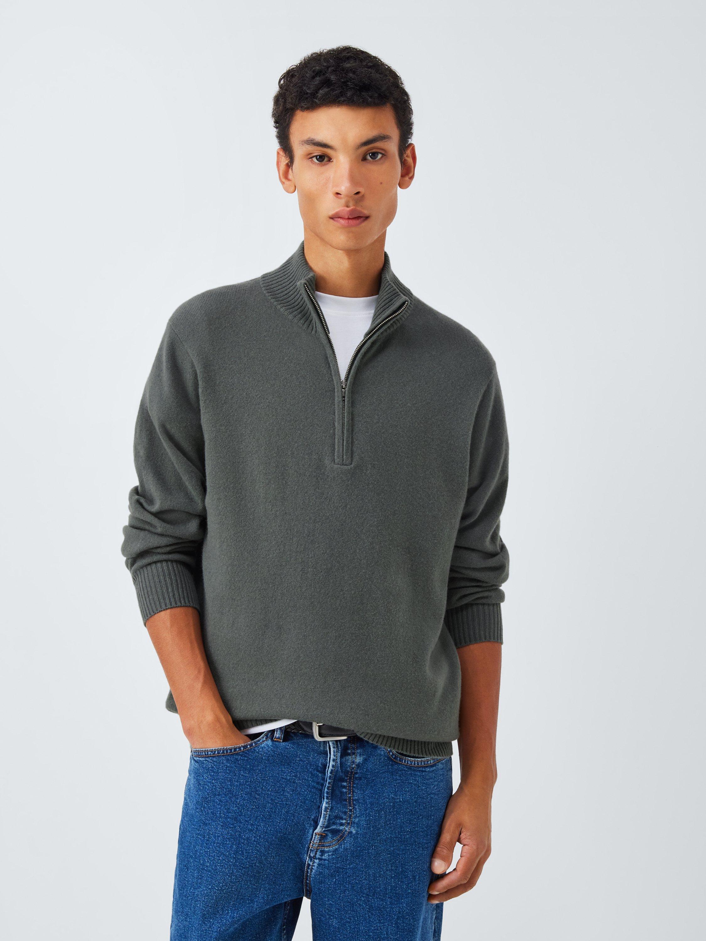 Product image 1 of 7, which shows John Lewis Cashmere Half Zip High Neck Jumper, Light Sage, S