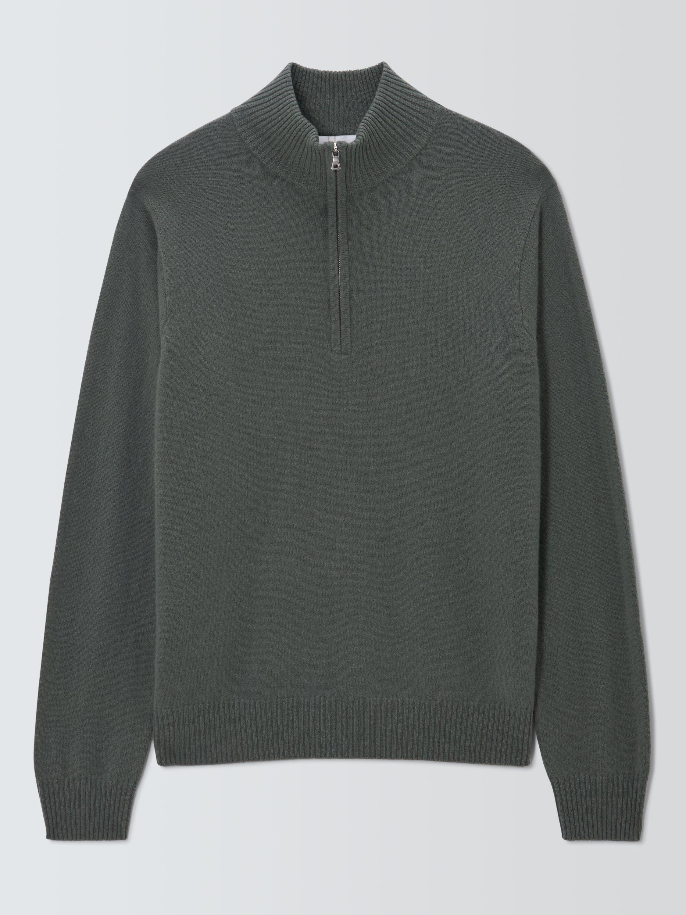 Product image 5 of 7, which shows John Lewis Cashmere Half Zip High Neck Jumper, Light Sage, S