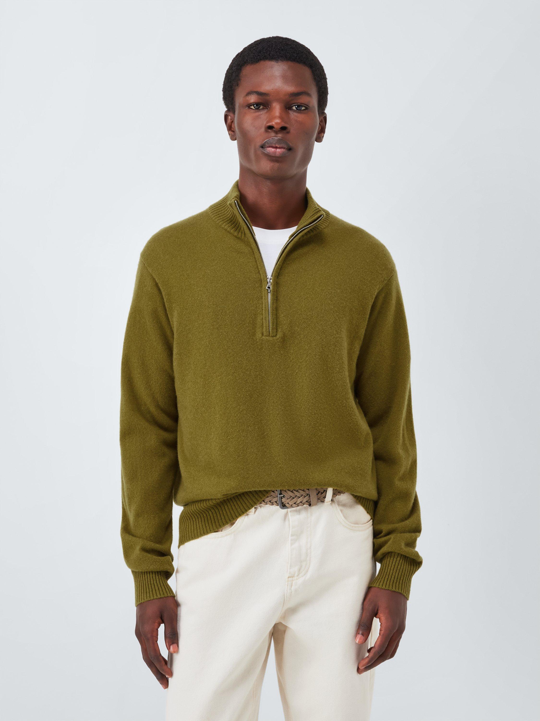 Product image 1 of 7, which shows John Lewis Cashmere Half Zip High Neck Jumper, Olive, M