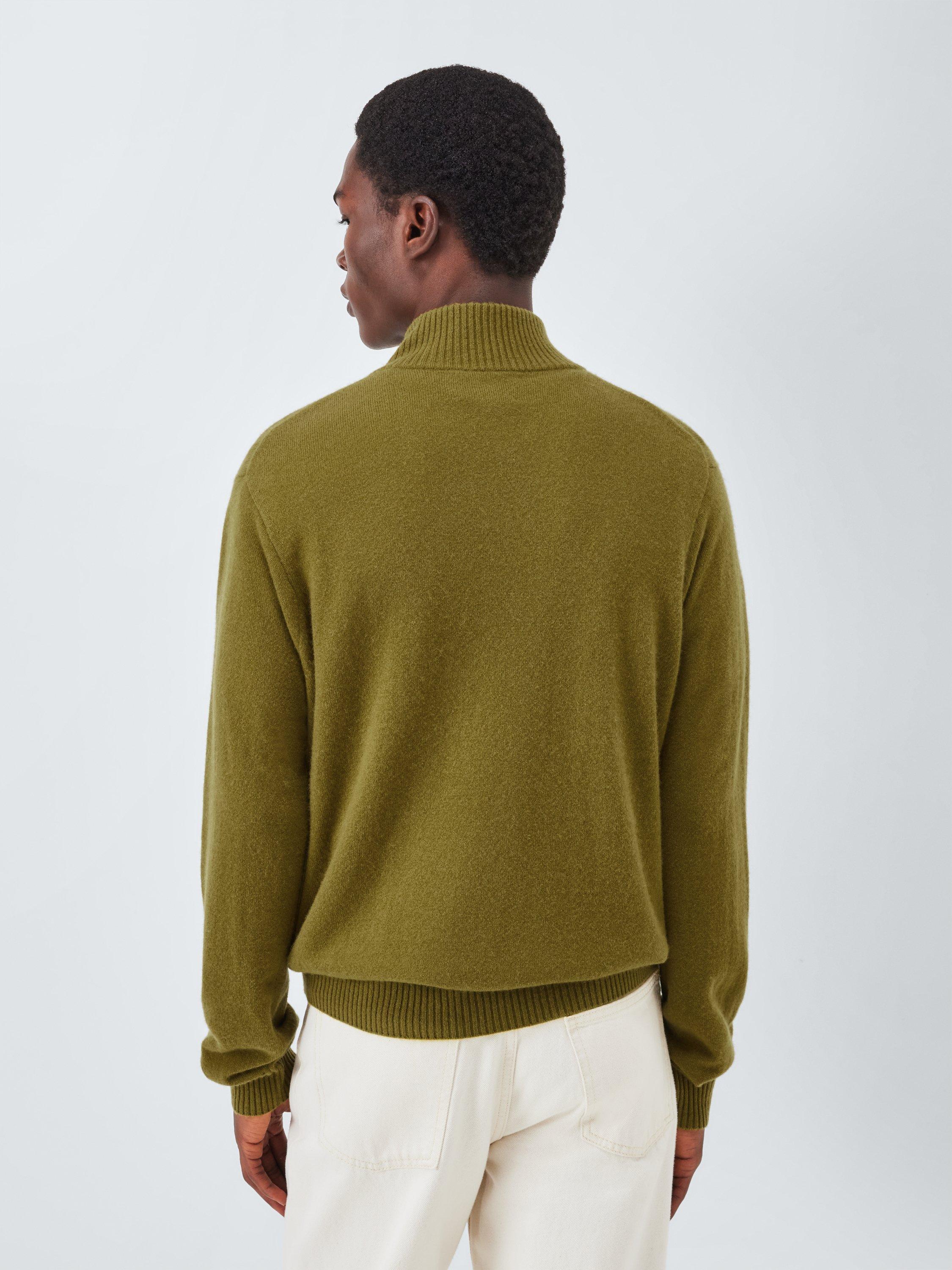 Product image 2 of 7, which shows John Lewis Cashmere Half Zip High Neck Jumper, Olive, M