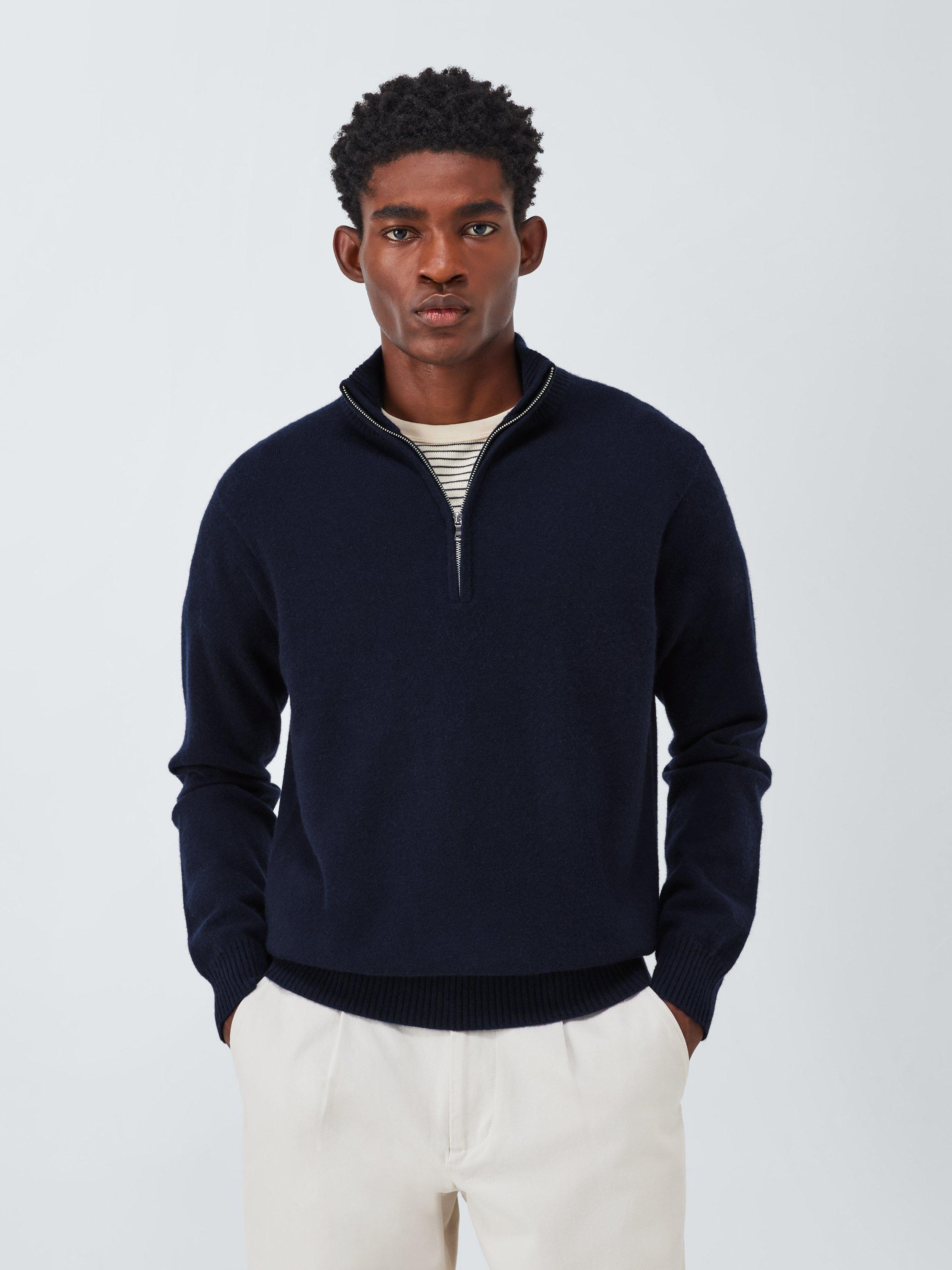Product image 1 of 7, which shows John Lewis Cashmere Half Zip High Neck Jumper, Navy, S