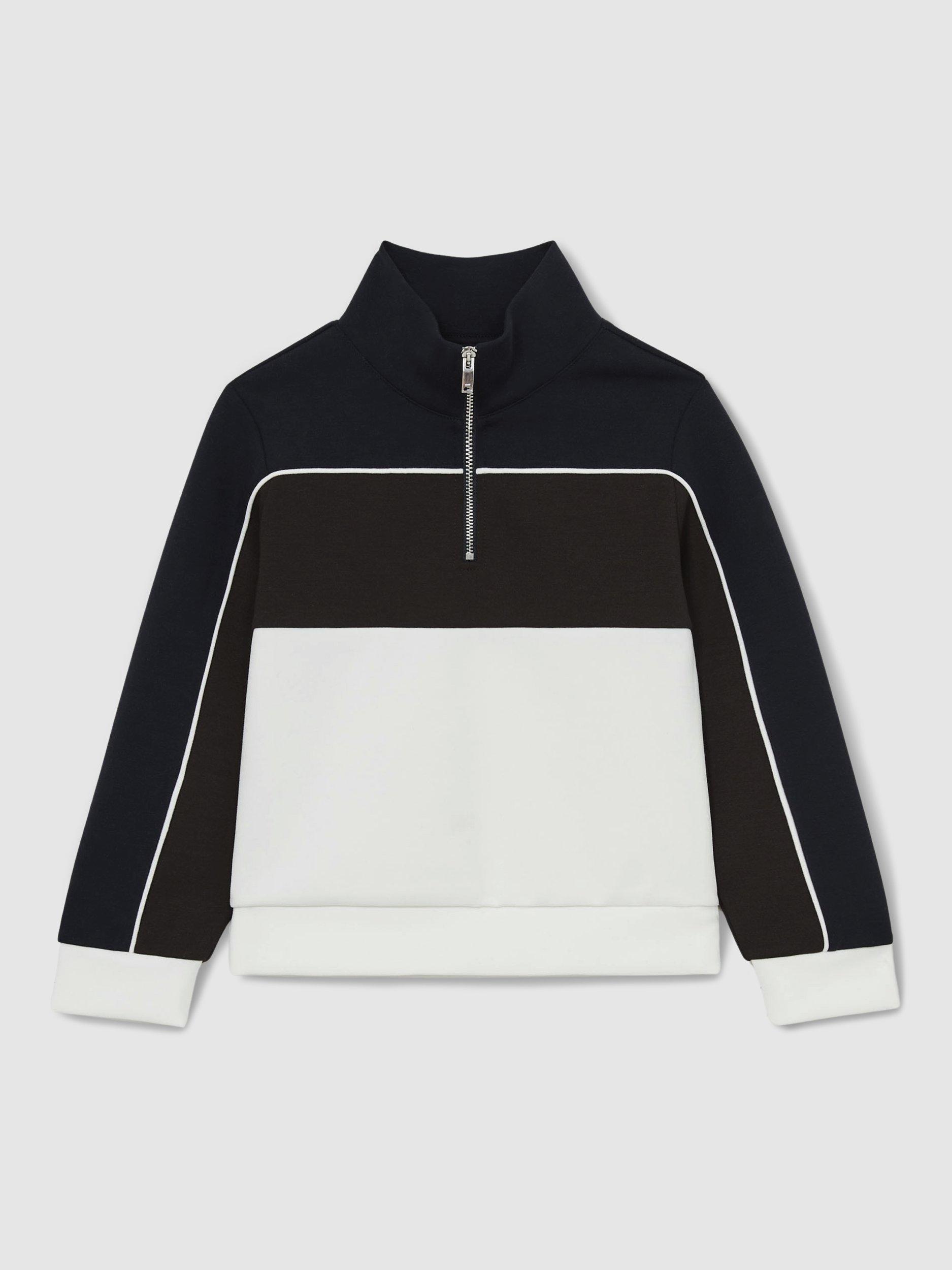 Product image 1 of 6, which shows Reiss Kids' Katoon Half-Zip Colour Block Sweatshirt, Chocolate, 3-4 years