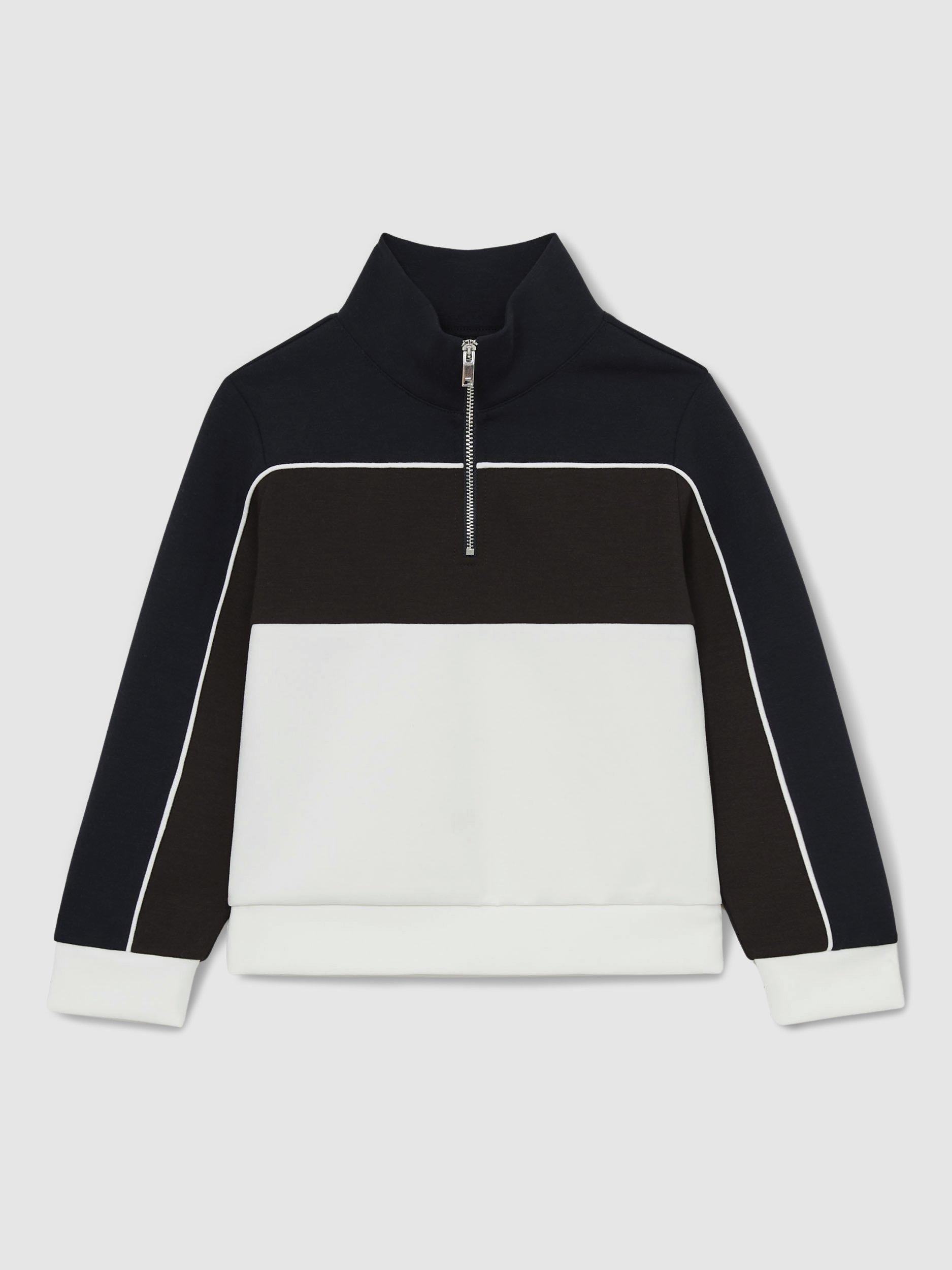 Product image 2 of 6, which shows Reiss Kids' Katoon Half-Zip Colour Block Sweatshirt, Chocolate, 3-4 years