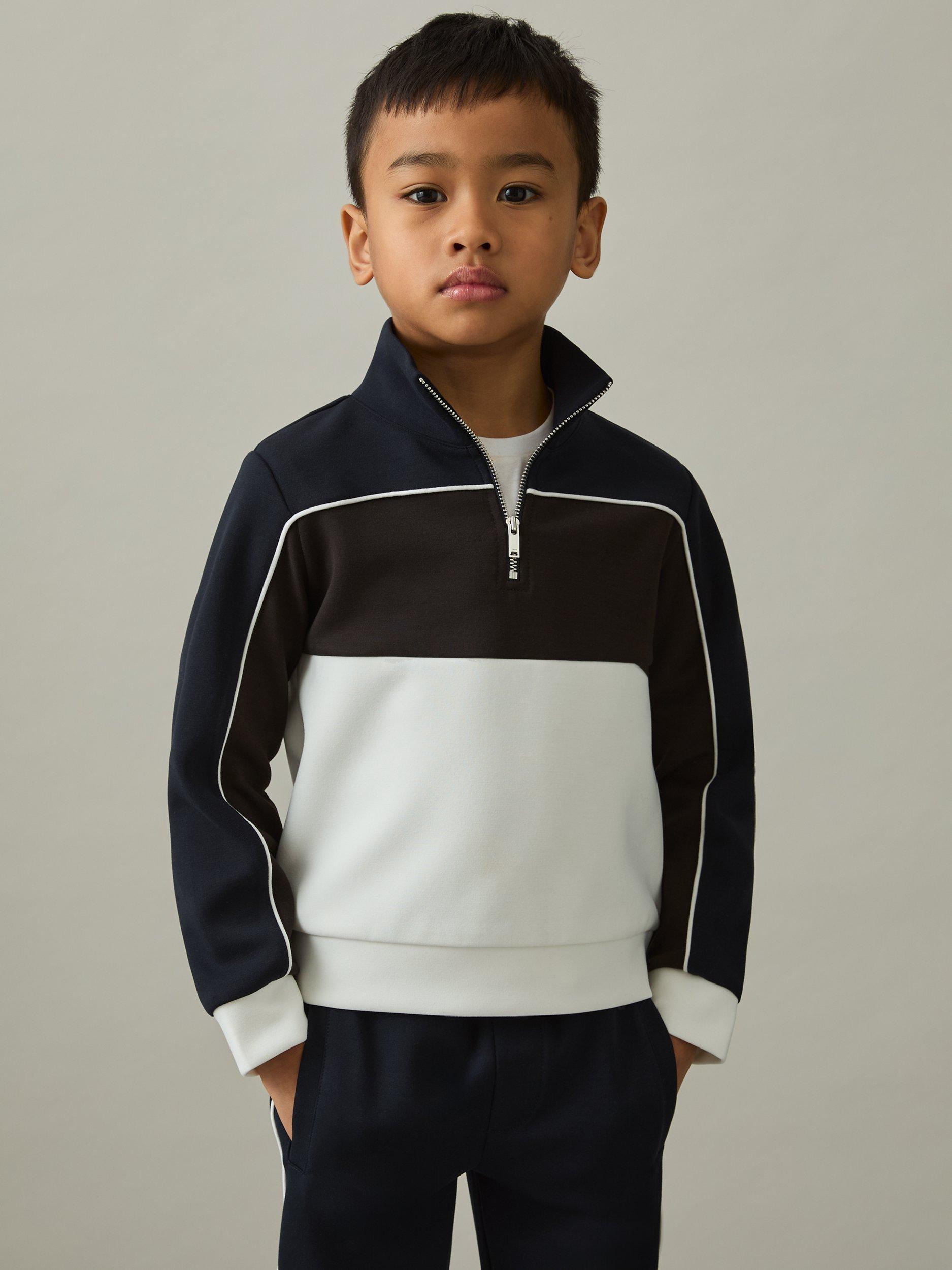 Product image 4 of 6, which shows Reiss Kids' Katoon Half-Zip Colour Block Sweatshirt, Chocolate, 3-4 years