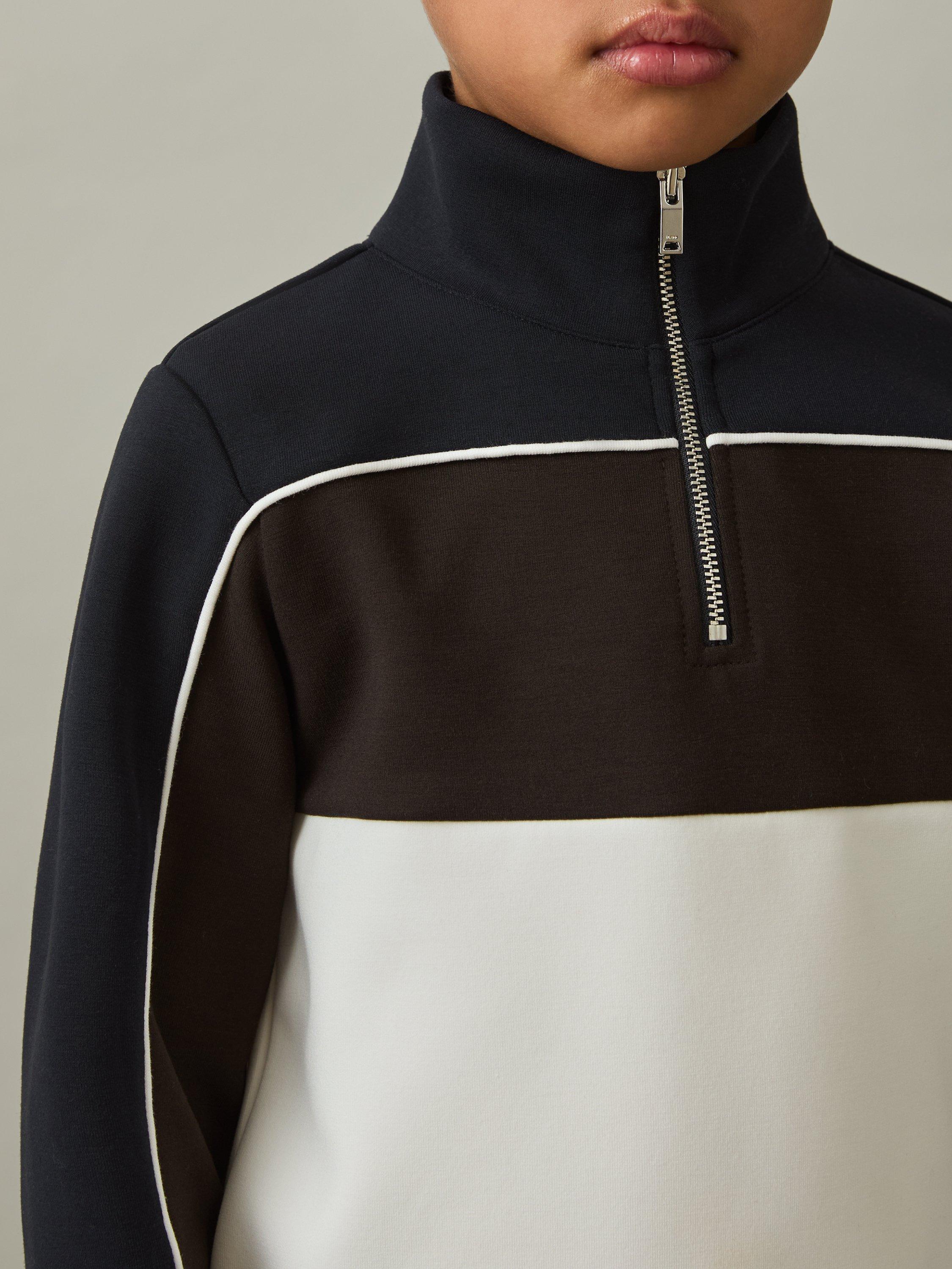Product image 5 of 6, which shows Reiss Kids' Katoon Half-Zip Colour Block Sweatshirt, Chocolate, 3-4 years