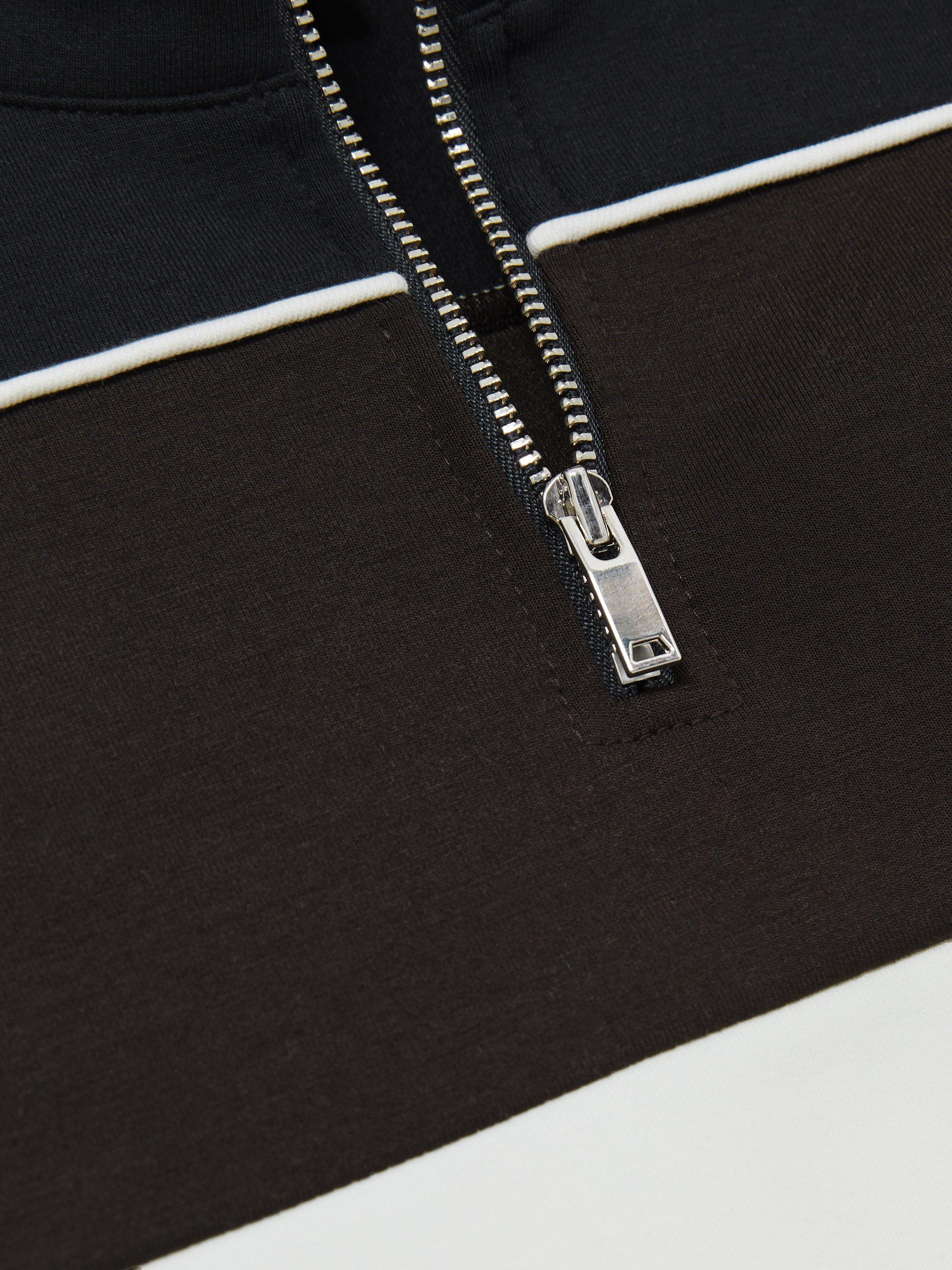 Product image 6 of 6, which shows Reiss Kids' Katoon Half-Zip Colour Block Sweatshirt, Chocolate, 3-4 years