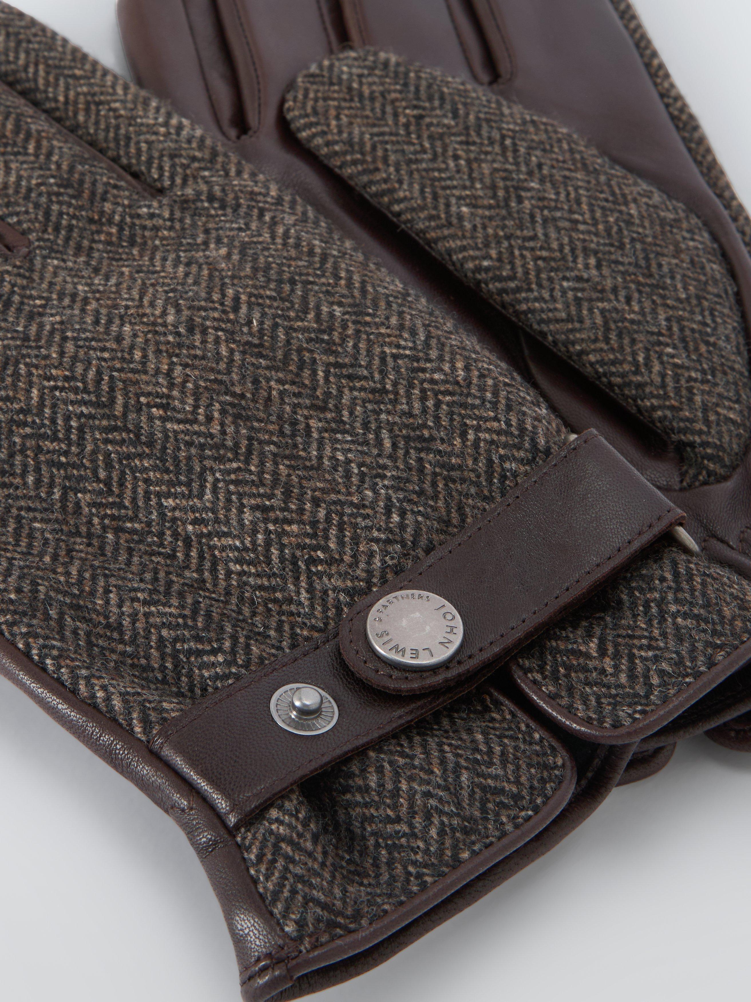 Product image 2 of 2, which shows John Lewis Leather & Wool Gloves, Brown, M