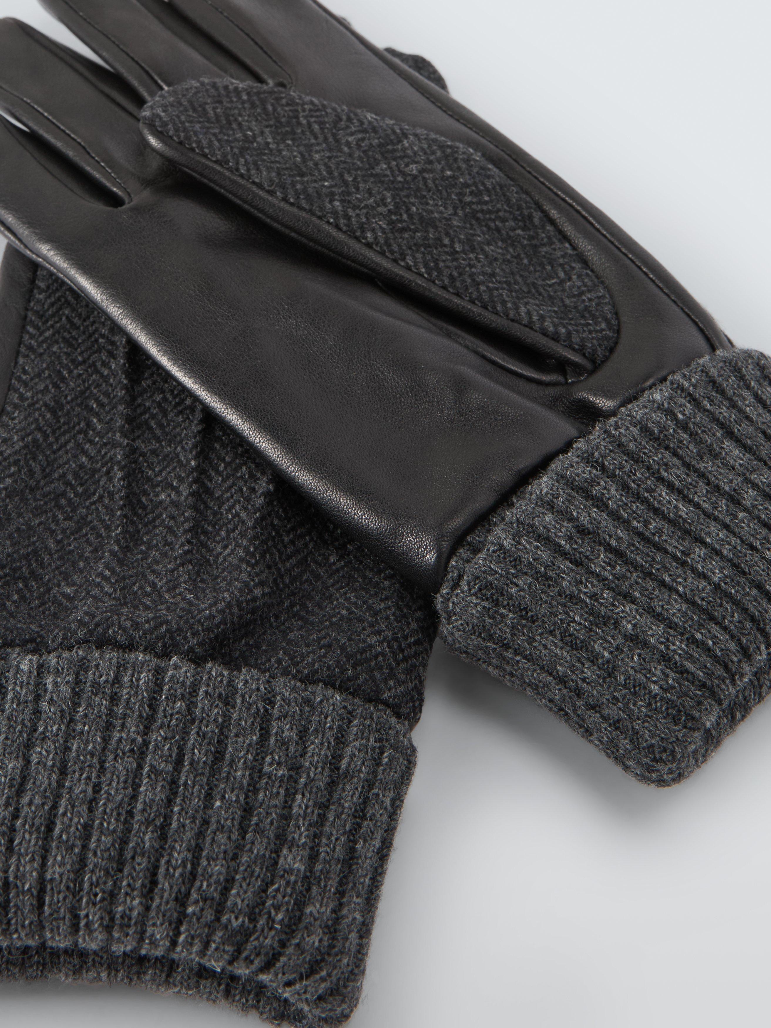 Product image 2 of 2, which shows John Lewis Leather & Herringbone Wool Gloves, Grey, S