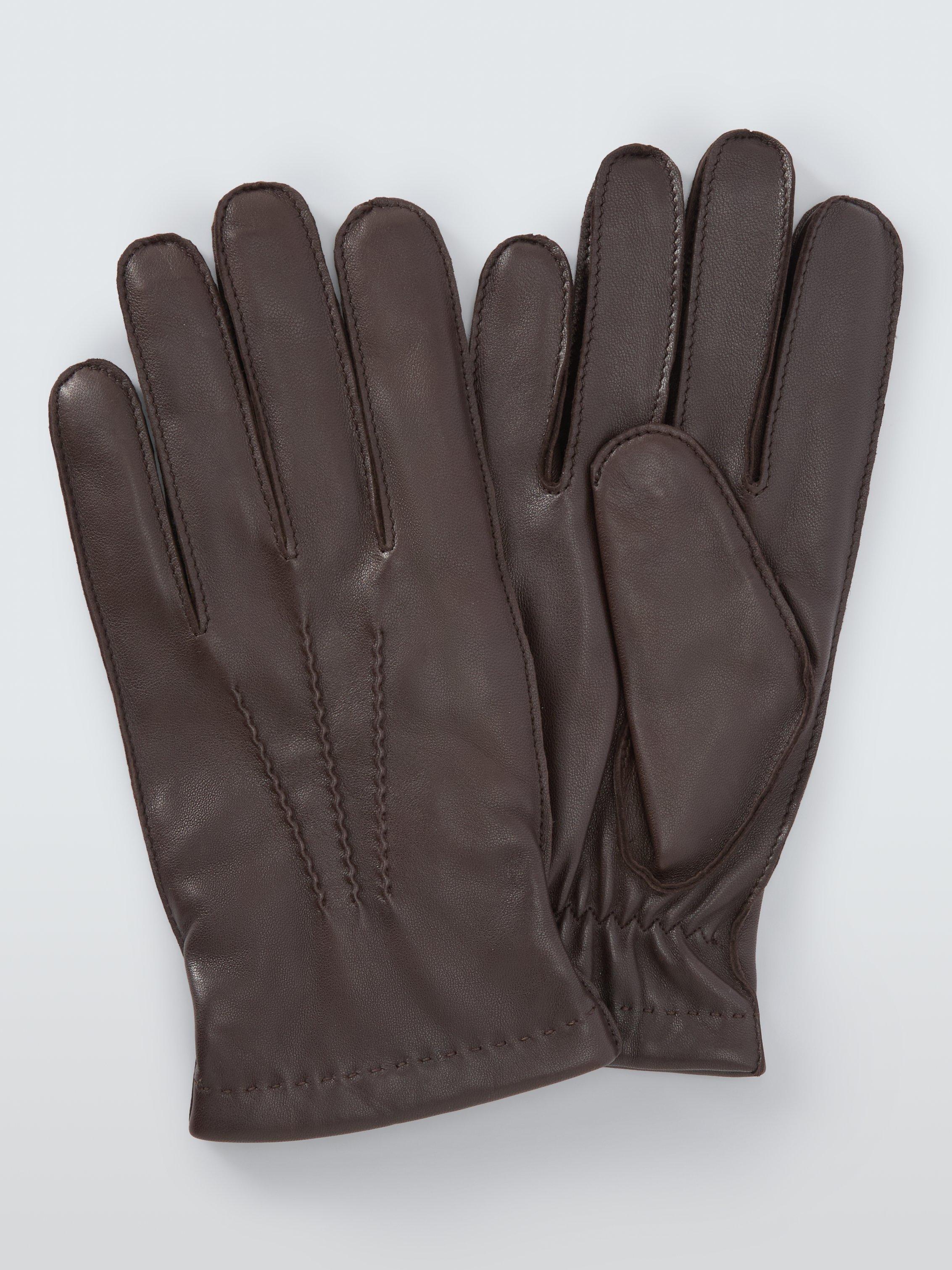 Product image 1 of 2, which shows John Lewis Merino Wool Lined Leather Gloves, Brown, L