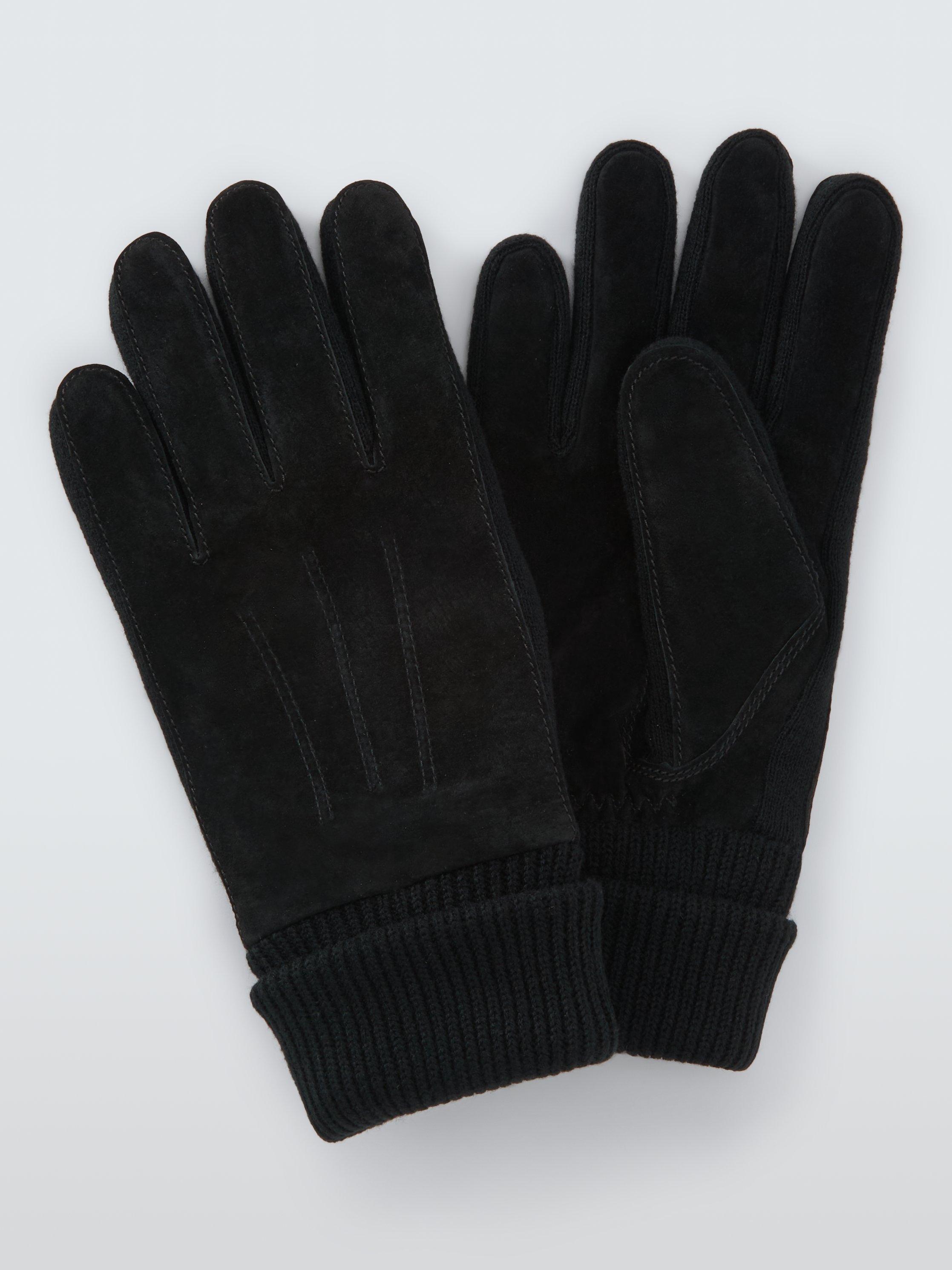 Product image 1 of 2, which shows John Lewis Suede & Knitted Cuff Gloves, Black, M