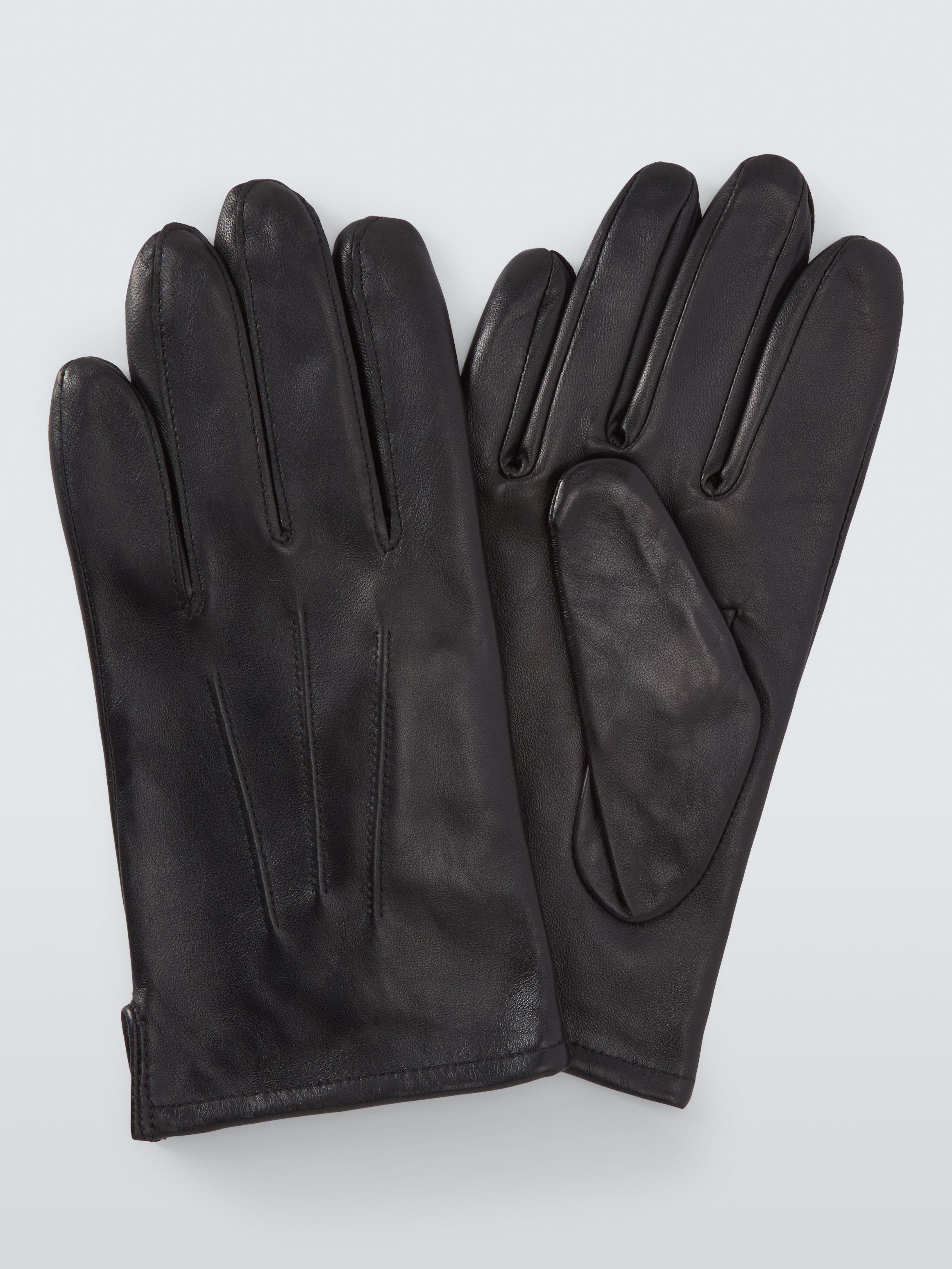 Product image 1 of 2, which shows John Lewis Fleece Lined Leather Gloves, Black, S