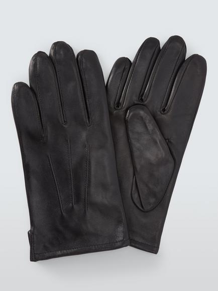 John Lewis Fleece Lined Leather Gloves, Black