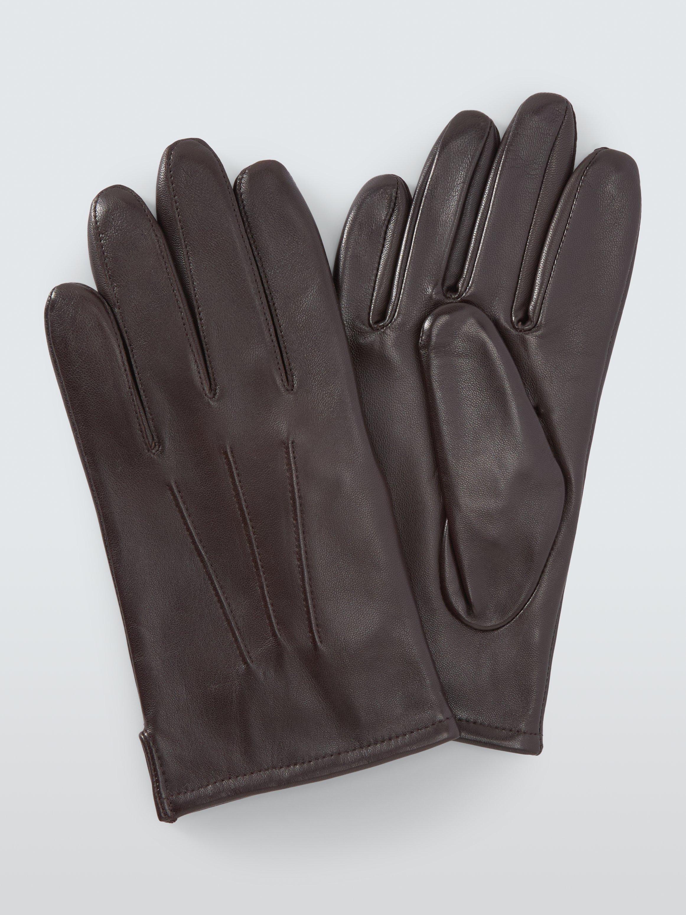Product image 1 of 2, which shows John Lewis Fleece Lined Leather Gloves, Brown, S