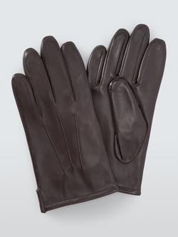 John Lewis Fleece Lined Leather Gloves, Brown